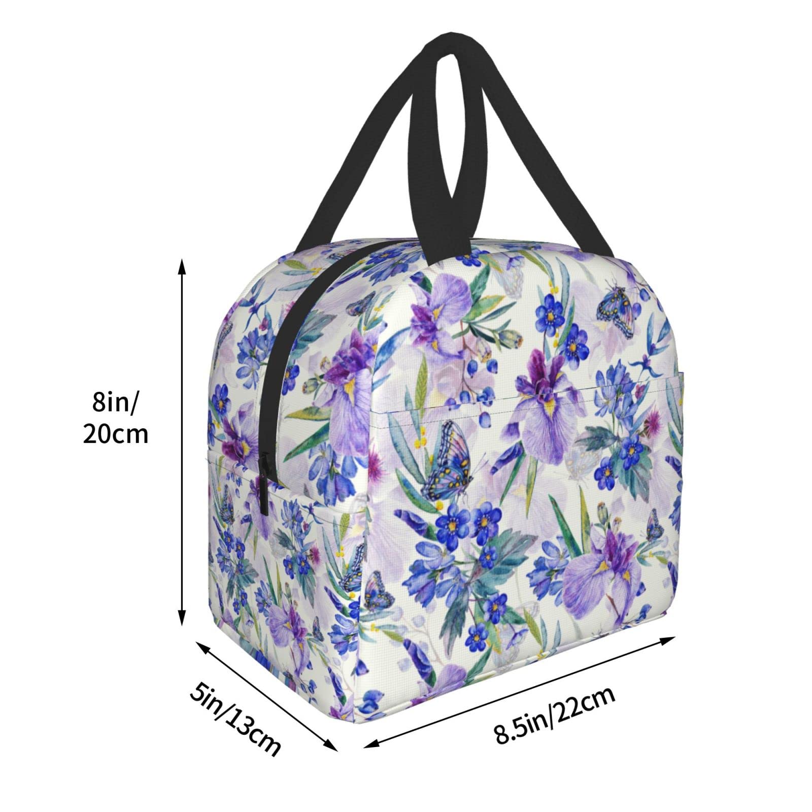 IRSHI Borsa Termica Per Pranzo – Leggera E Isolata – Fantasia Farfalle Bianche E Viola – Ideale Per Picnic
