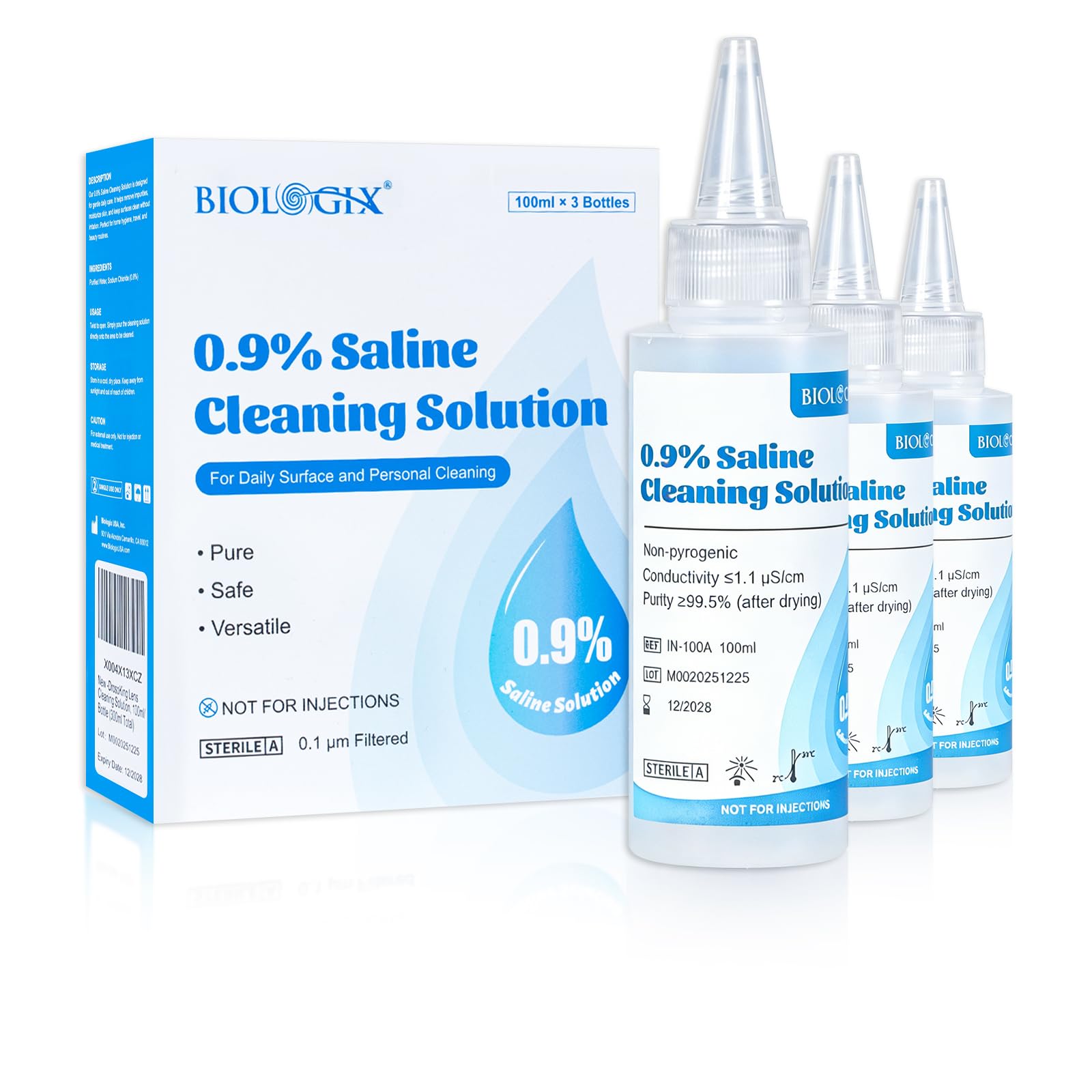 Normal Saline, 0.9% Cleaning Saline Solution, Ready-to-Use for Daily Household Use, 100ml Each, 3 per Box, 300ml /10.56 FL OZ - 2