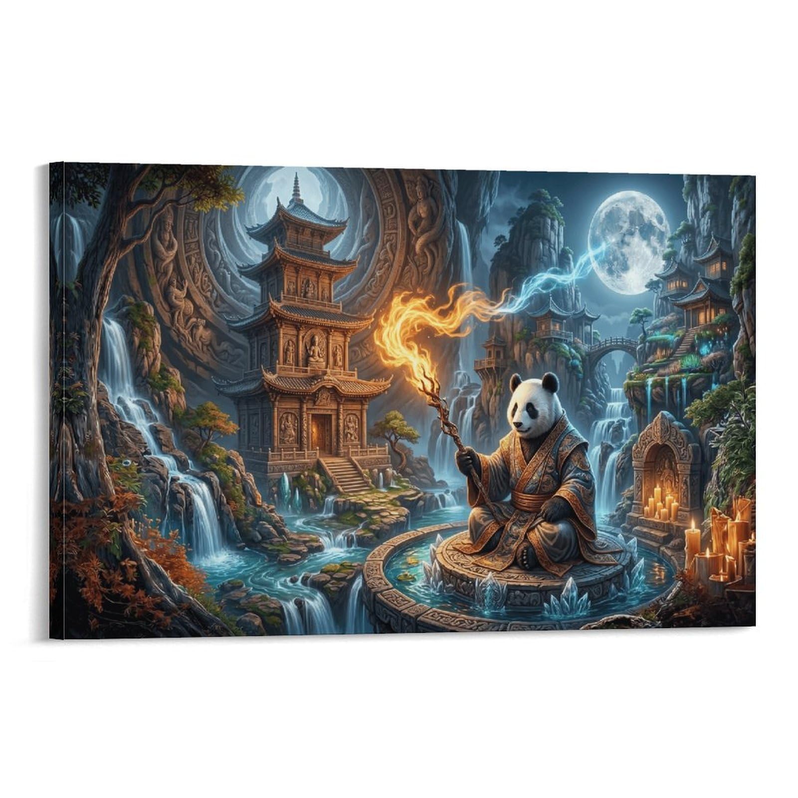 XPASHIQWC Panda Poster Artwork Ancient Pavilion Giclee Canvas Prints Modern Wall Art Picture Wall Hanging for Bedroom Living Room Decor 20x30inch(50x75cm)