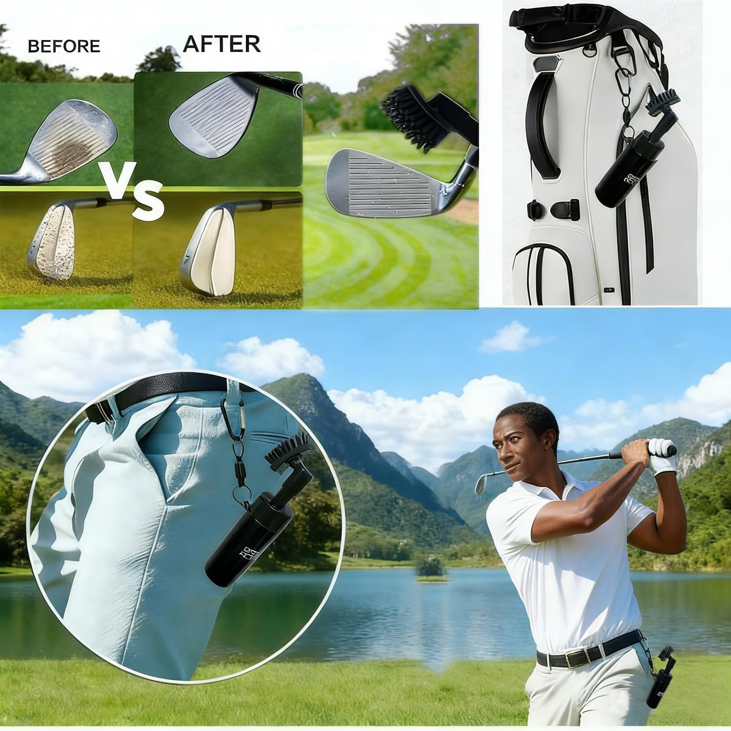 Golf Club Brush with Magnetic Clip & Water Sprayer - 5oz Capacity, Stiff Bristles for Deep Cleaning, Silicone Hose & Gravity Ball for Easy Use on Course - Image 5