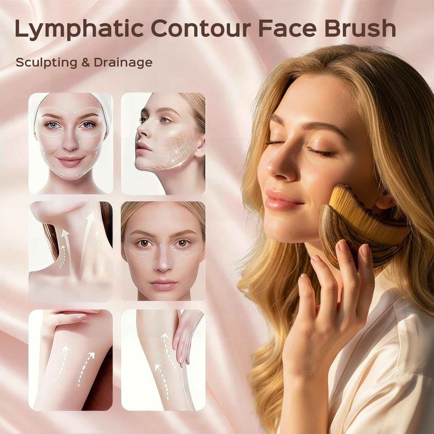 2PCS Lymphatic Contour Face Brush, Soft Facial Drainage Massager Tool for Face & Neck Lifting, Jawline Chin Sculpting, De-Puff Dry Brushing, Gua Sha Brush, Curved Ergonomic Design (Brown, 2-Pack) - Image 2