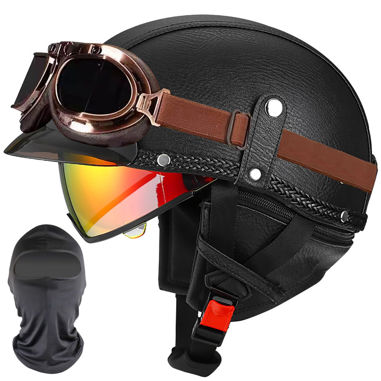 XYYYM Vintage Open Face Helmet Motorcycle Half Helmets, Motorbike Bike Cruiser Moped Scooter Jet Helmet, ECE Approved 57-64cm