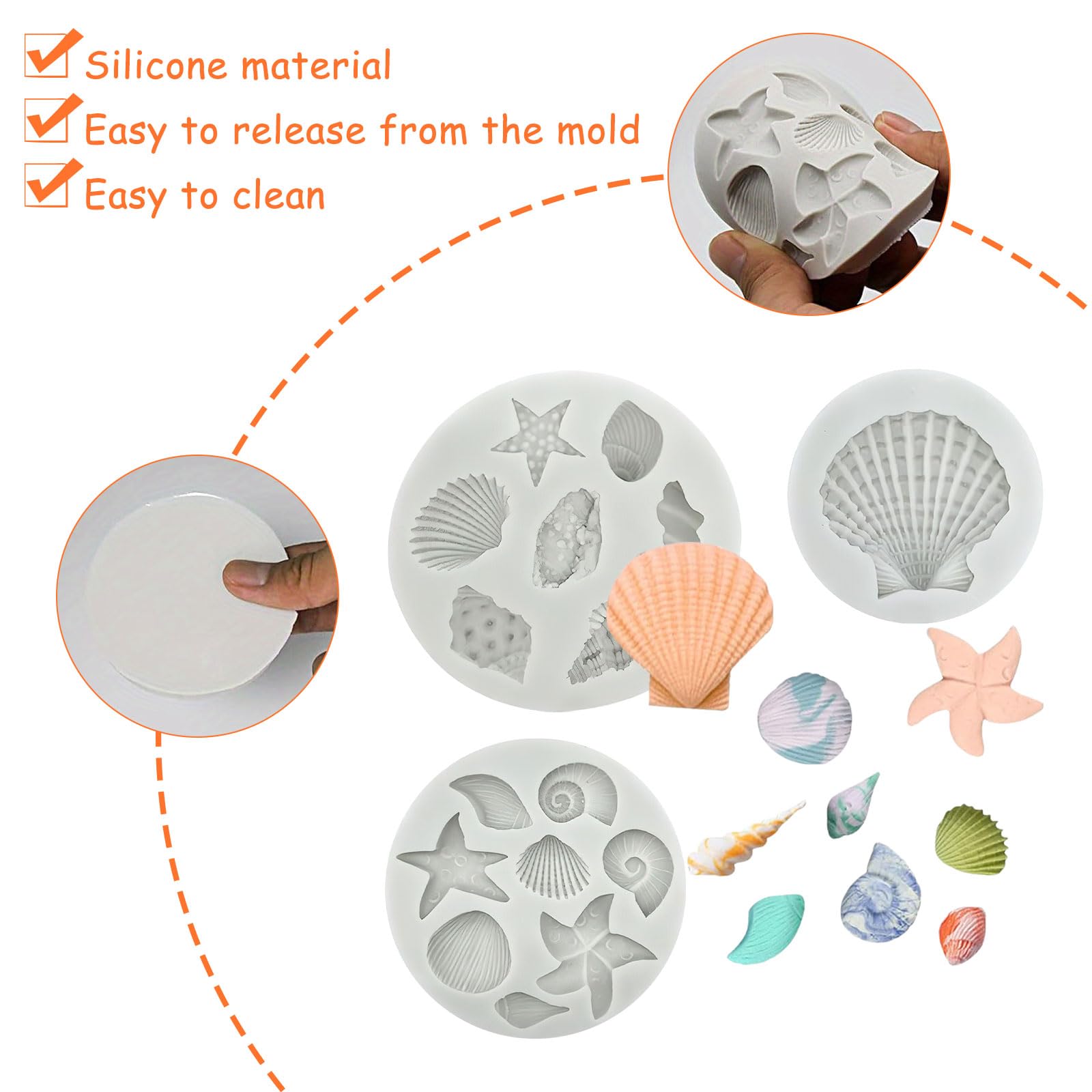 APOMOONS 3 PCS Marine Theme Cake Fondant Silicone Mold Seashell Conch Starfish Coral Baking Molds for DIY Cake Decoration Chocolate Candy Polymer Clay Crafting Projects (Grey) - Image 3