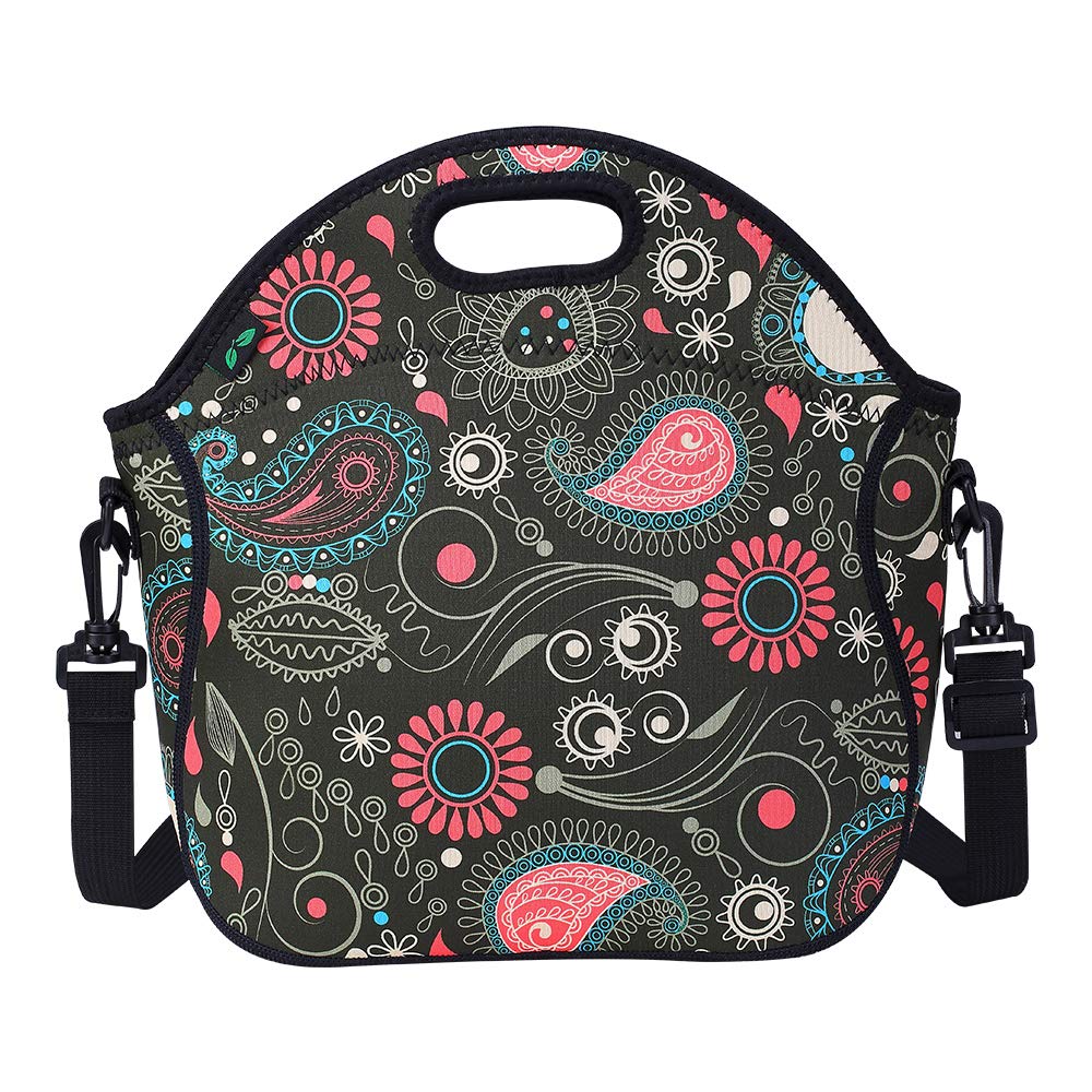 Neoprene Lunch Bag Insulated Reusable Soft Lightweight Lunch Box with Shoulder Strap Picnic for Women by F40C4TMP