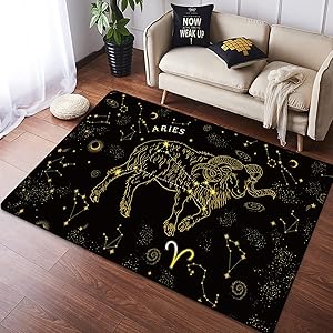 Amazon.com: Constellation Aries Area Rug Black and Gold Zodiac ...