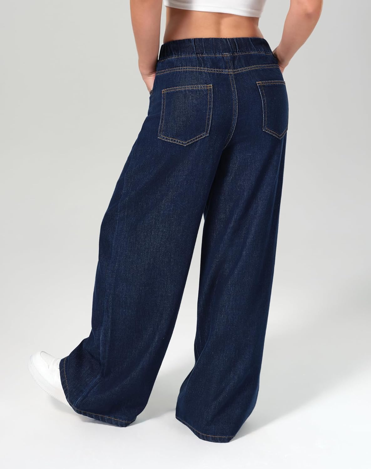 roswear Women's Wide Leg Jeans Non-Stretch Sweatpants-Like Lounge with Elastic Waist - Image 2