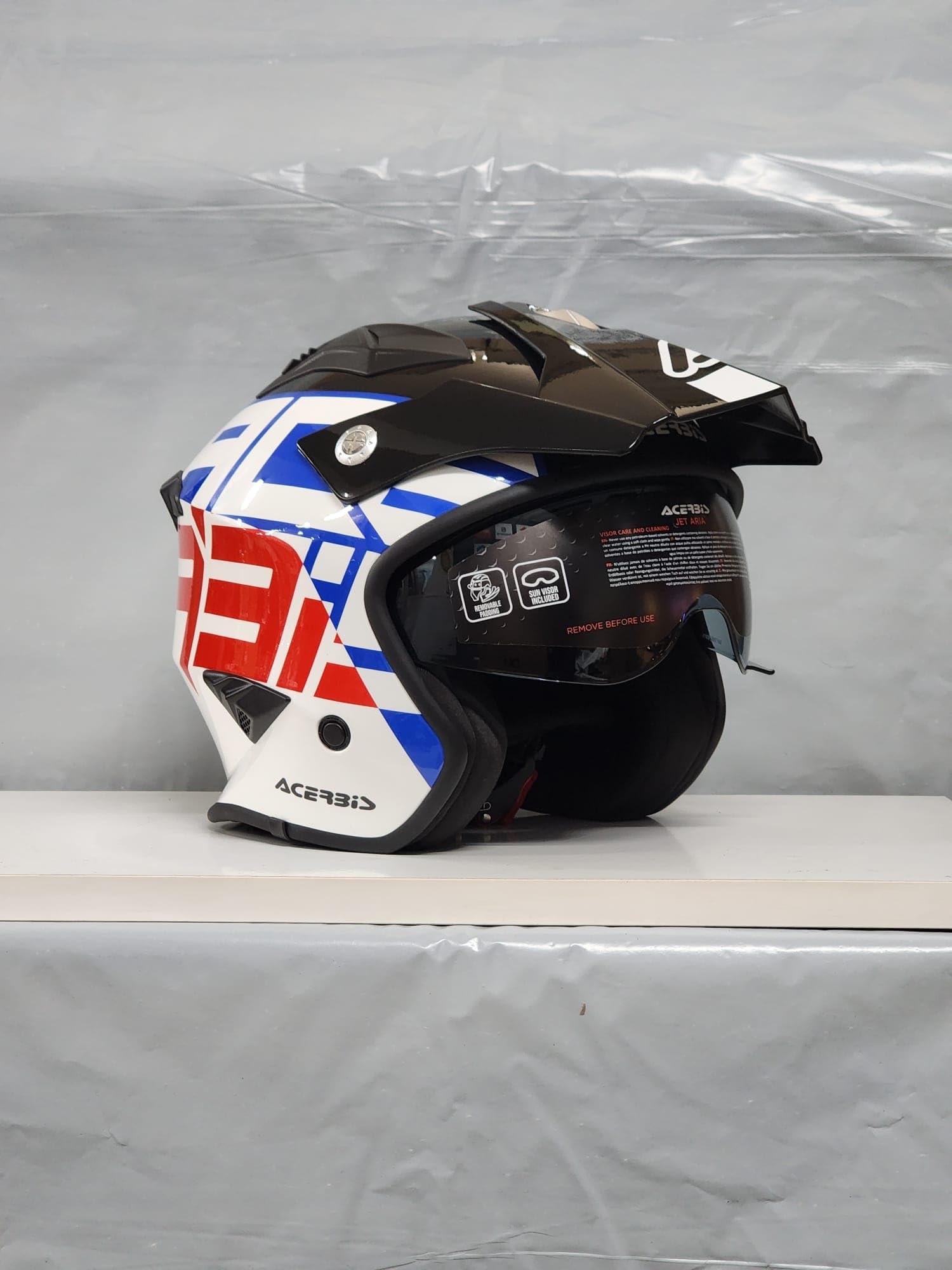 Casco Helmet Jet Aria Trial 22.06 Negro Azul Blanco Rojo Talla XL