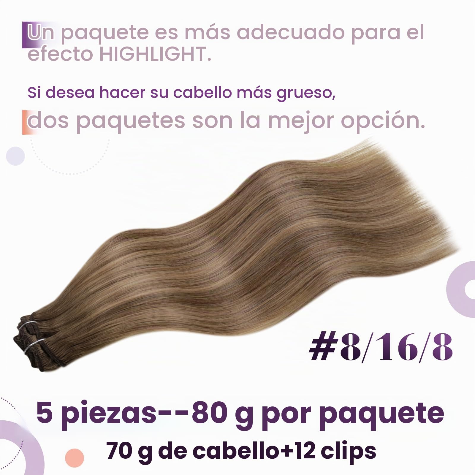 LaaVoo Extensiones de Clip de Pelo Natural Balayage Castaño Claro Ombre Rubio Dorado Extensiones Pelo Natural Corto Con Clip 30cm Liso 5 Pieza 70g #8/16/8