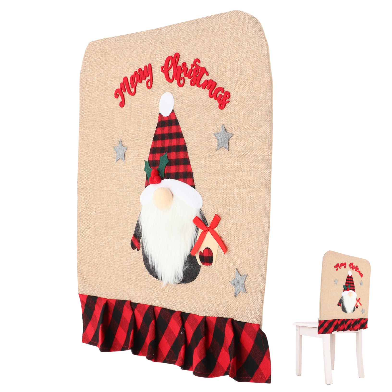 Parure de chaise Noël à carreaux rouge et noir, décoration de fête