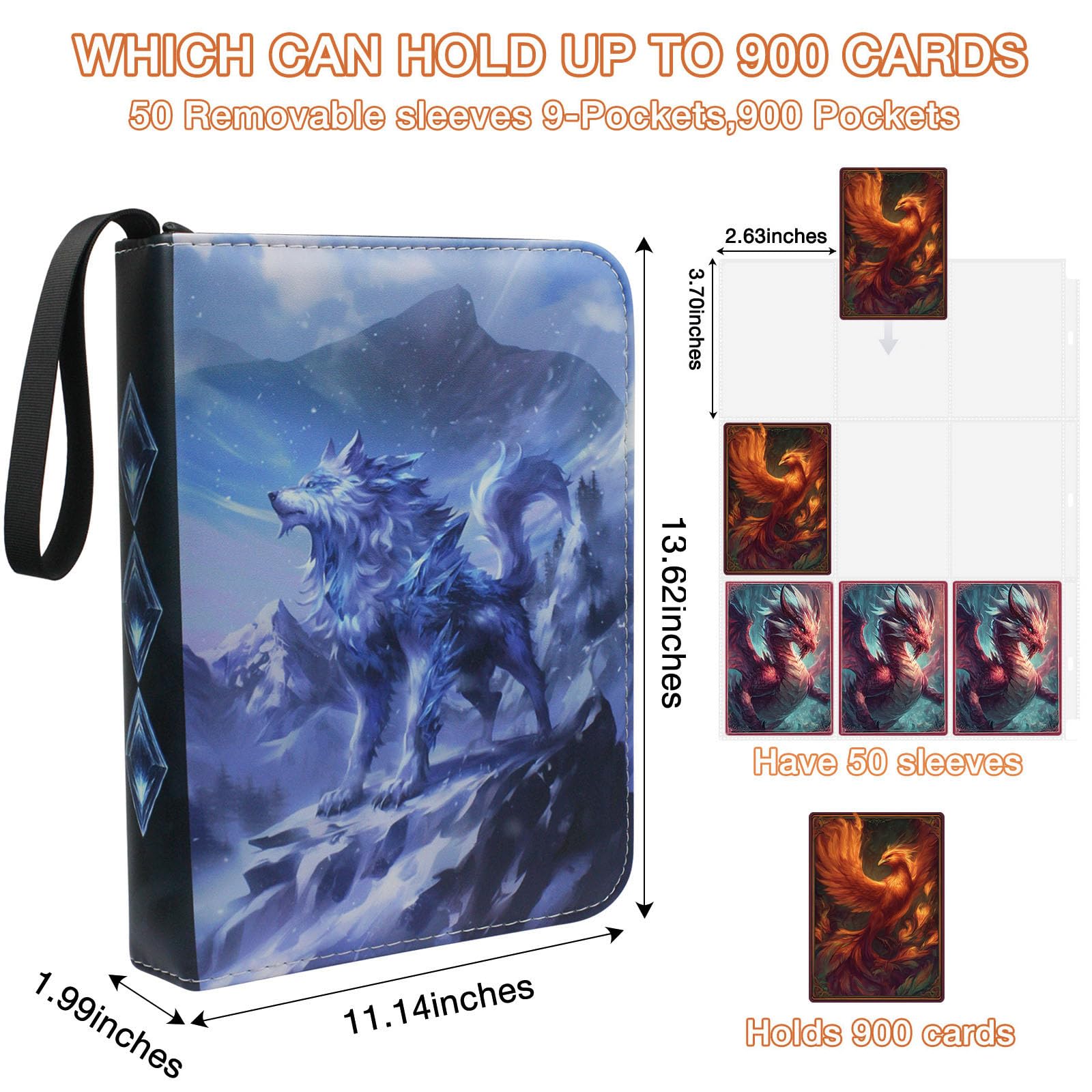 Trading Card Binder 9-Pocket Holds 900 Cards with 50 Removable Sleeves - Image 3