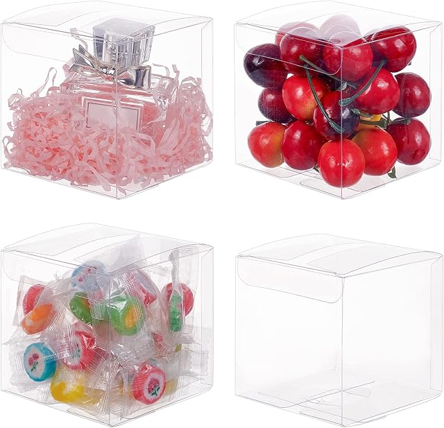BENECREAT 30PCS 8x8x8cm Clear Cube Wedding Favour Boxes PVC Transparent Cube Gift Boxes for Candy Chocolate Birthday, Wedding, Party Favors