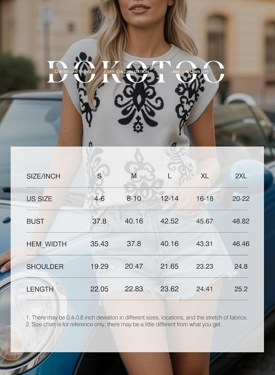 Dokotoo Women’s Sweater Vest Summer Casual Crewneck Knit Pullover Tops Lightweight Boho Printed Cap Sleeve Sweaters - Image 6