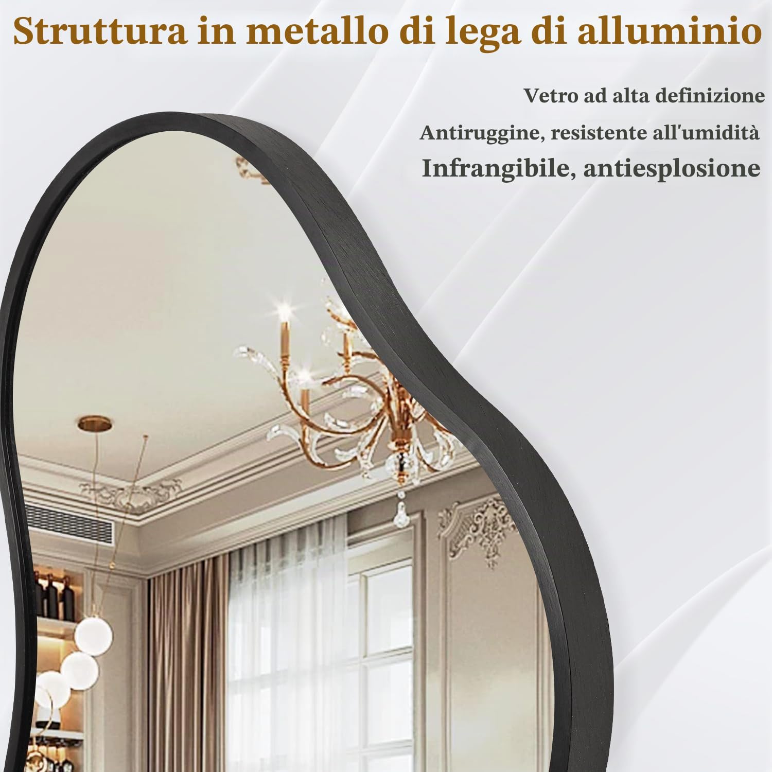 Specchio Asimmetrico da Parete Nero in Metallo con Cornice per Bagno Specchio Decorativo Irregulare, 40X65 CM Specchi Asimmetrici, Specchio per Toeletta in Stile Fattoria, Antiruggine, Vetro