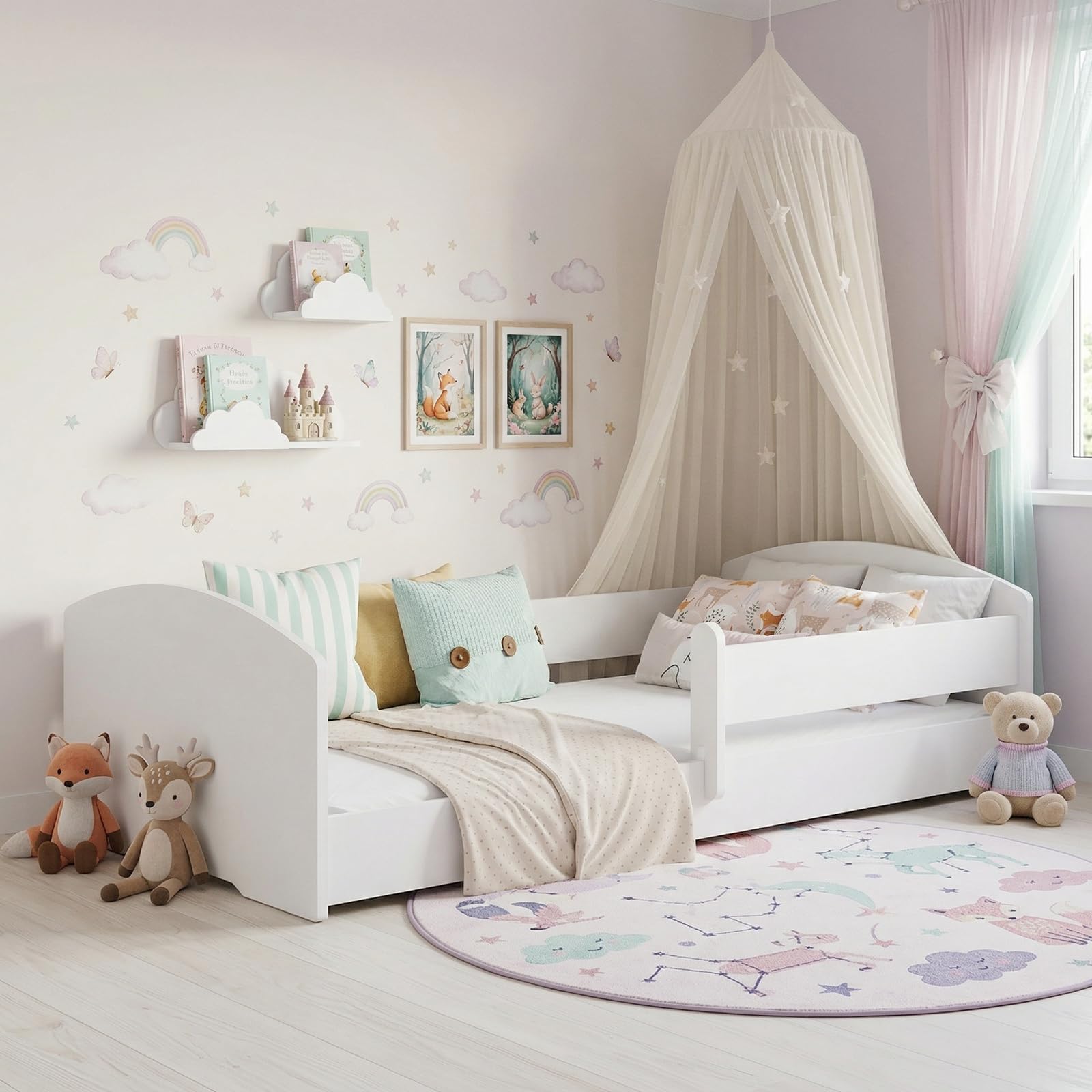 KOBI Cuna Montessori Leo 140x70 Blanca con barandilla: una Cuna Moderna, Segura y extraordinariamente cómoda para niños, de construcción Robusta y con un Elegante Estilo escandinavo