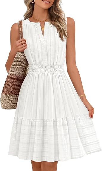 MEROKEETY Womens 2026 Summer Casual Mini Sundress Beach Vacation Sleeveless V Neck Flowy A Line Dress with Pockets