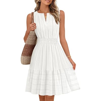 MEROKEETY Women's 2026 Summer Casual Mini Sundress Beach Vacation Sleeveless V Neck Flowy A Line Dress with Pockets