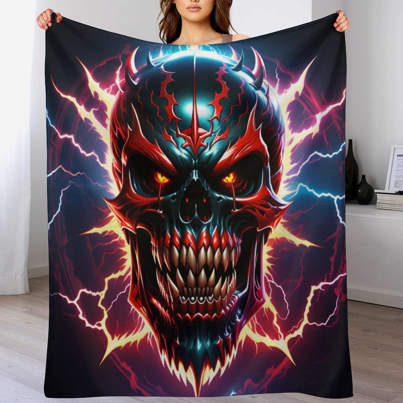 Couverture canapé crâne lightning en flannel de qualité supérieure décorative