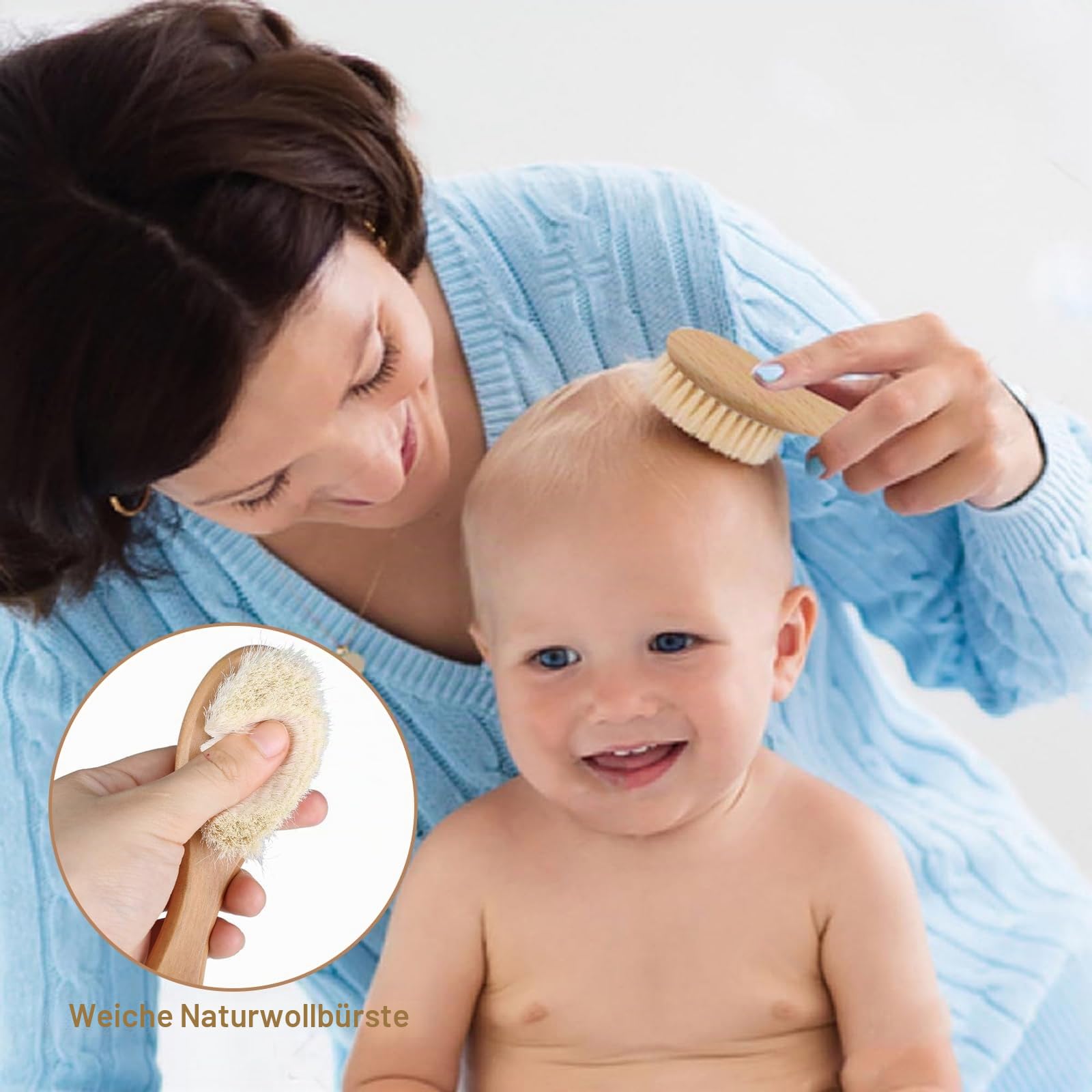4 teiliges Baby Bürsten und Kamm Set aus Naturholz, Baby Haarbürste mit weichen Ziegenborsten für Neugeborene, Milchschorf Bürste zur Kopfhautpflege, Perfektes Baby Erstausstattung Geschenk Set