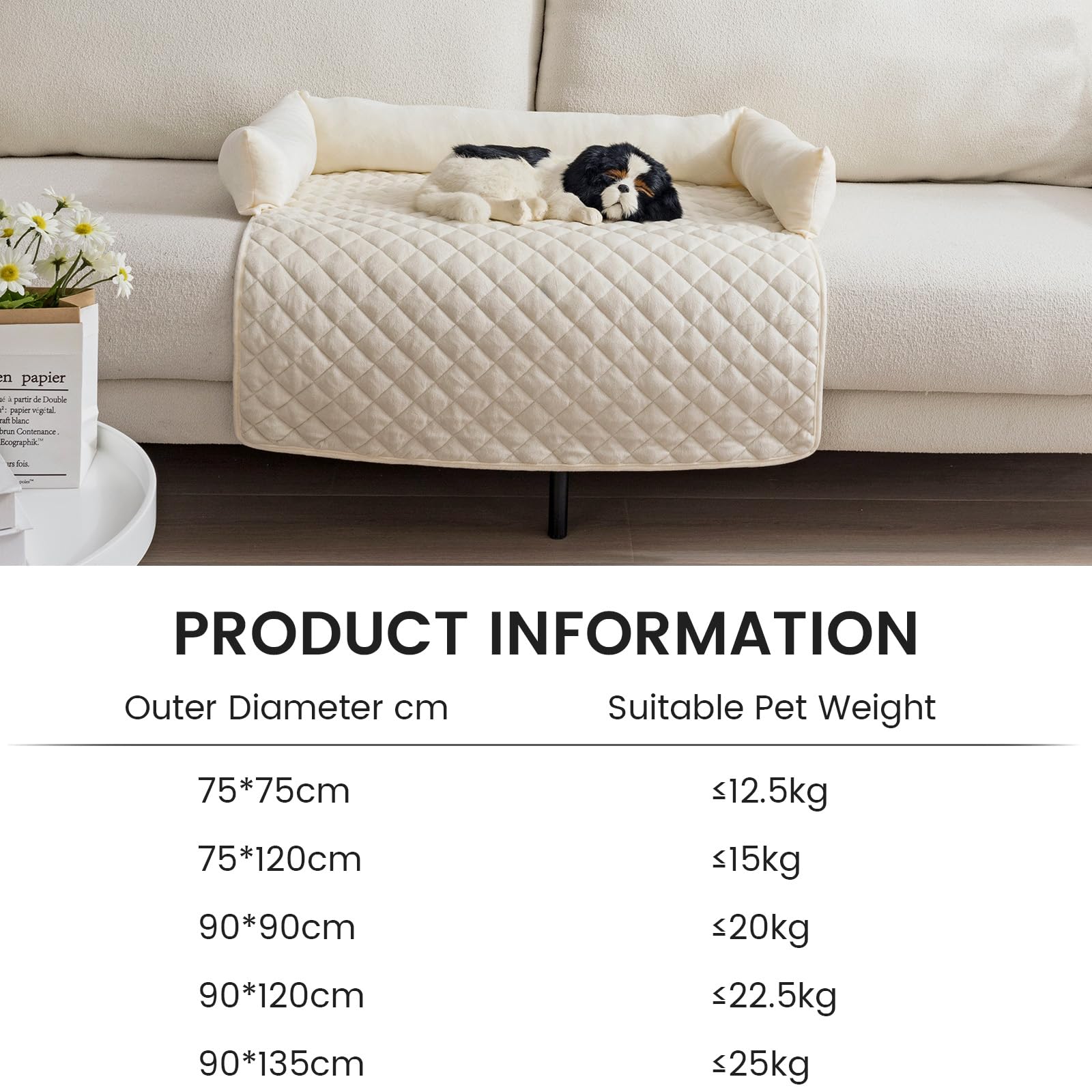 OKYUK Cuccia per cani, protezione per il divano fatta a mano, lavabile, morbido cuscino per cani di taglia grande, media e piccola (beige, 90 x 90 cm)