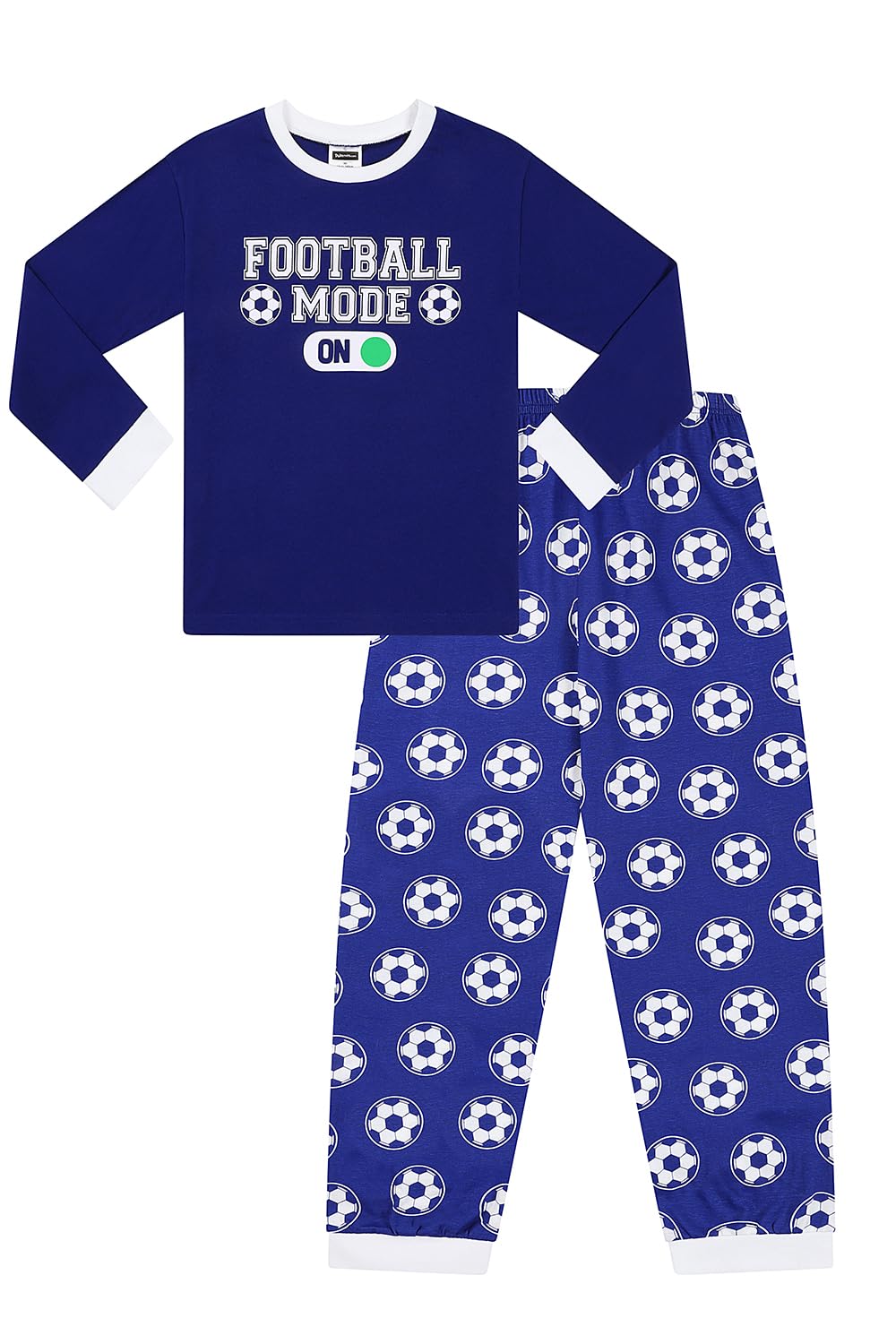 Thepyjamafactory Boys Blue Football Mode On Long Cotton Pyjamas Pjs For Kids (11-12 Years)