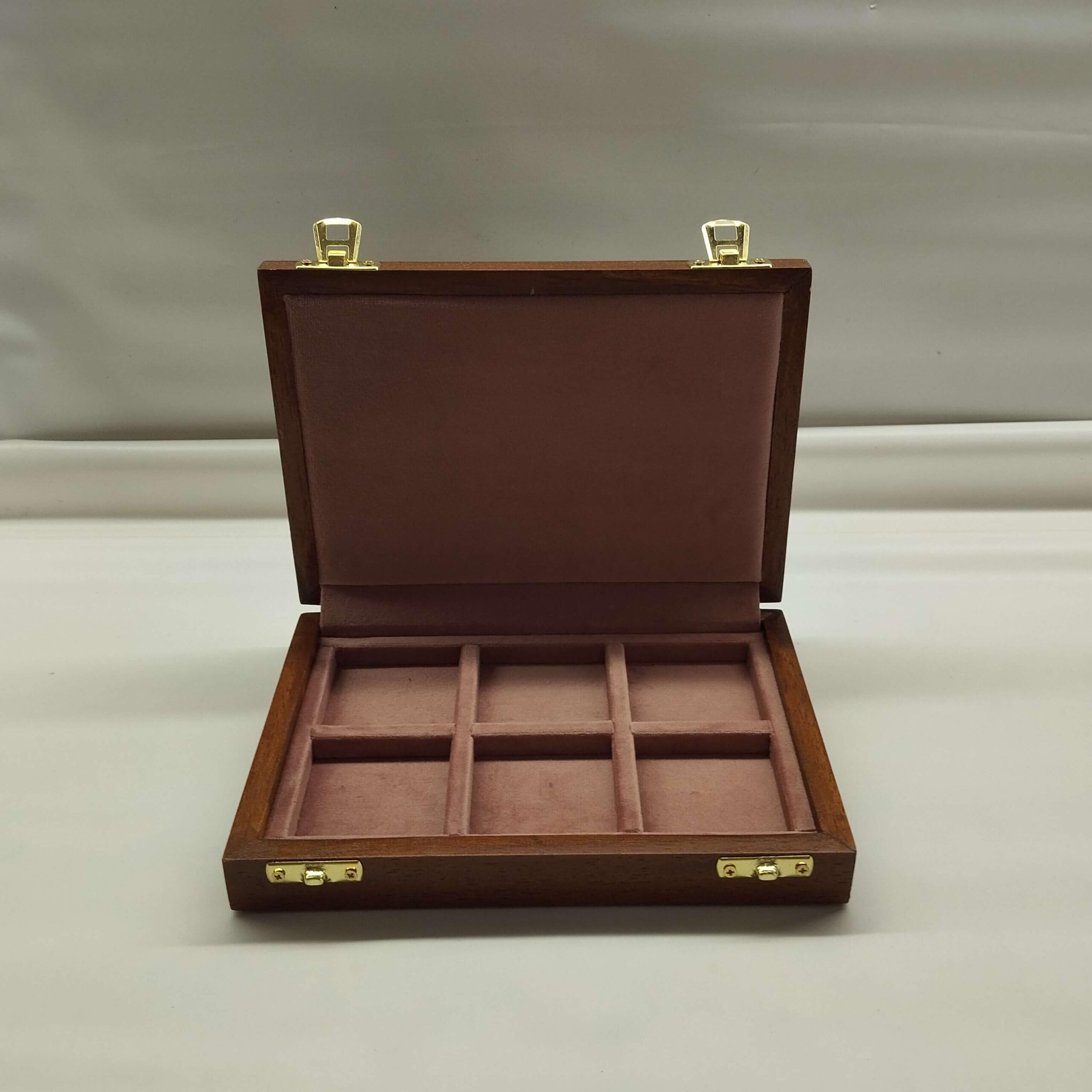 Set de 6 Estuches Individuales para Monedas 50x50 mm - Vitrina Expositor Coleccionista Artesanal de Madera y Terciopelo - Caja Porta Monedas Rosa