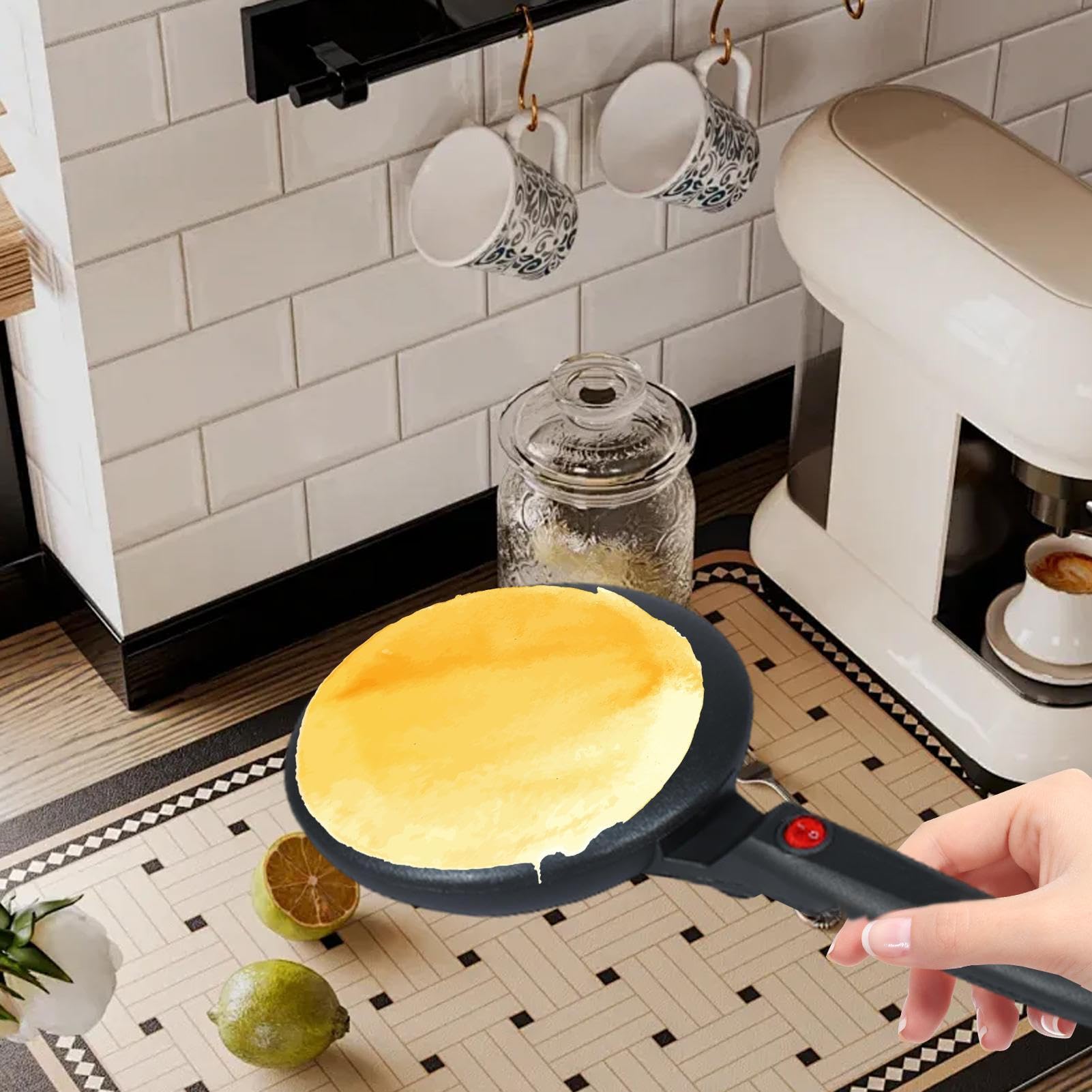 Piastra elettrica per crepe rotonda per crepes - Crepe Maker rotonda, macchina per crepe portatile 600 W | Teglia per pancake antiaderente con controllo termostatico da 7,87 pollici per la casa con