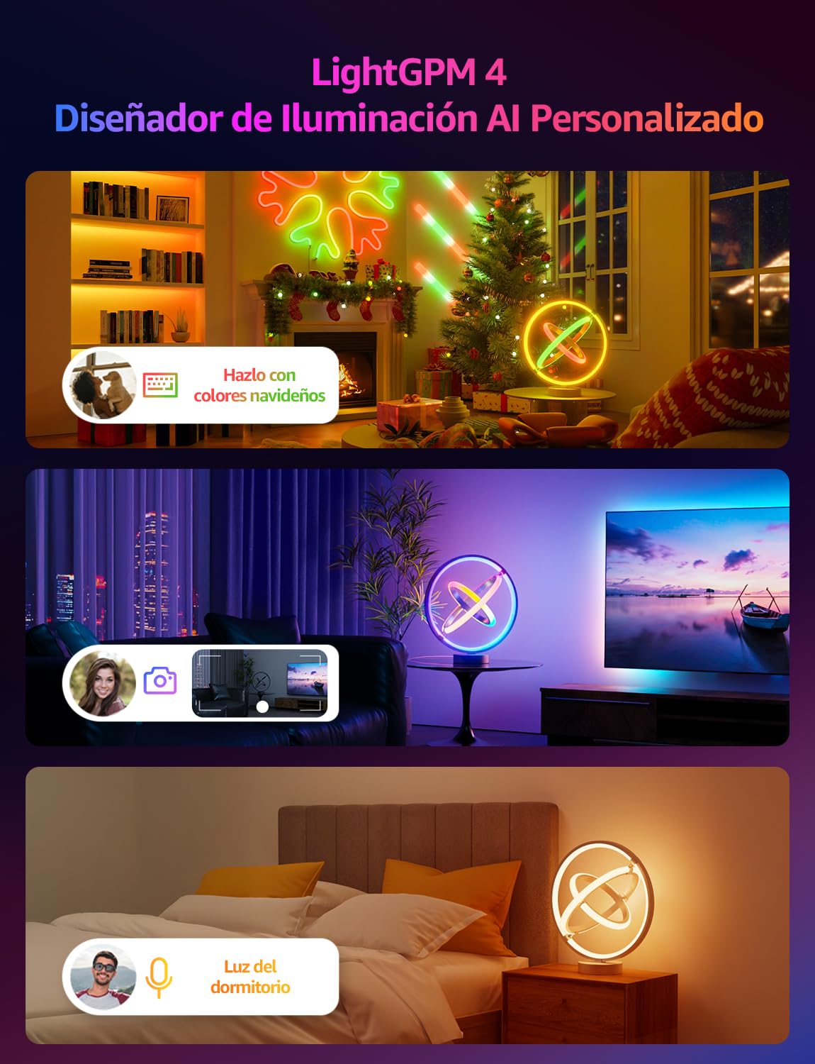 Lepro TB1 AI Lámpara de Mesa Inteligente, Lámpara de Noche Moderna MagicColor, Sync de Música y Control de Voz, Funciona con Alexa y Google Assistant, Diseñador de Iluminación AI Personalizado