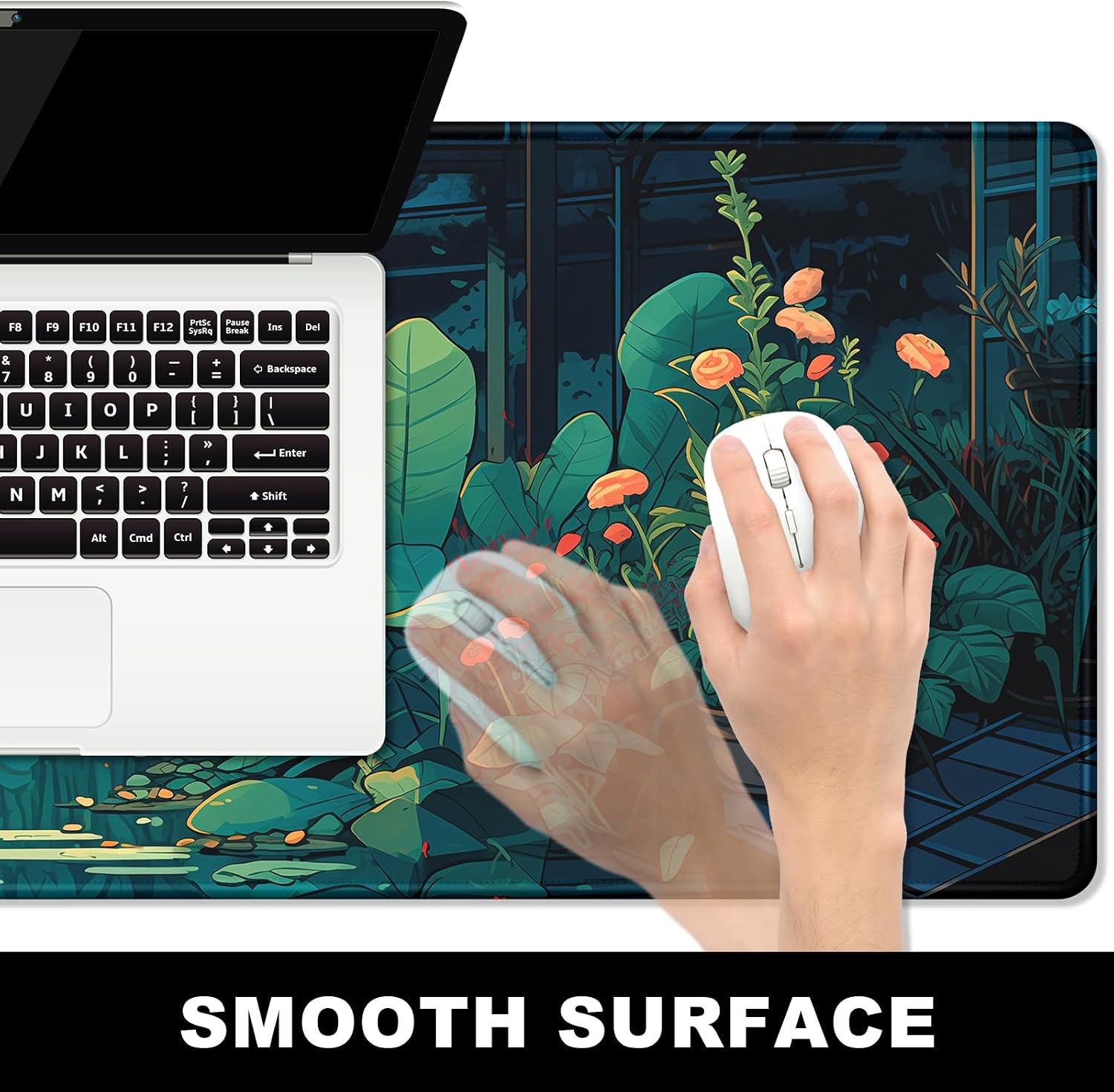 BOSOBO Large Mouse Pad, Desk Pad, XXL XL Extended Gaming Mouse Pad, Desk Mat for Office & Home, Long Keyboard Mat, Huge Mouse Pad, Desktop Full Cover 35.5 x 15.7 Inches, Art Lofi Flower Room image 3