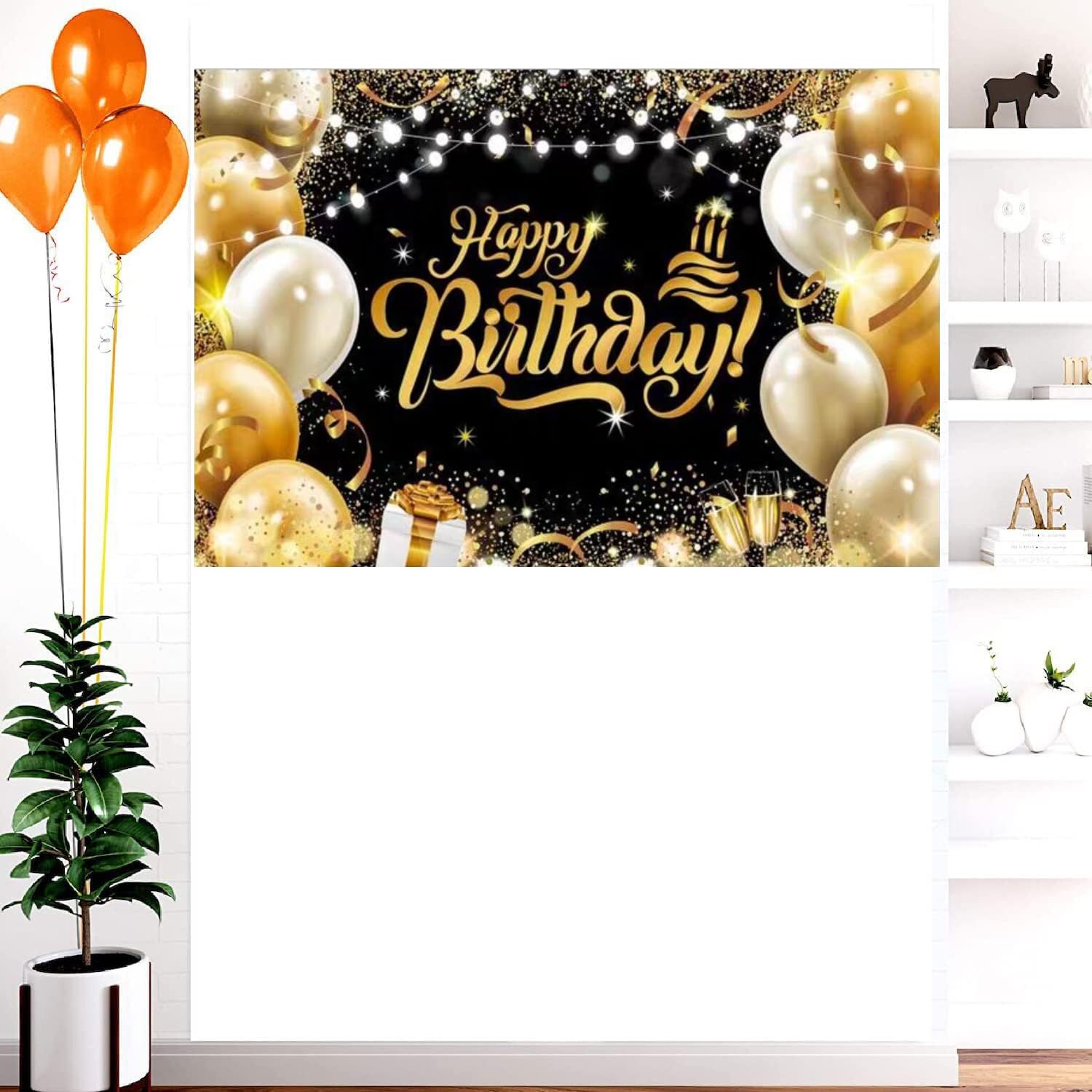Seutgjie Happy Birthday Banner - 180x110cm, Gold/schwarz, Aus Polyester, Wiederverwendbar Für Geburtstagsfeiern & Fotohintergrund