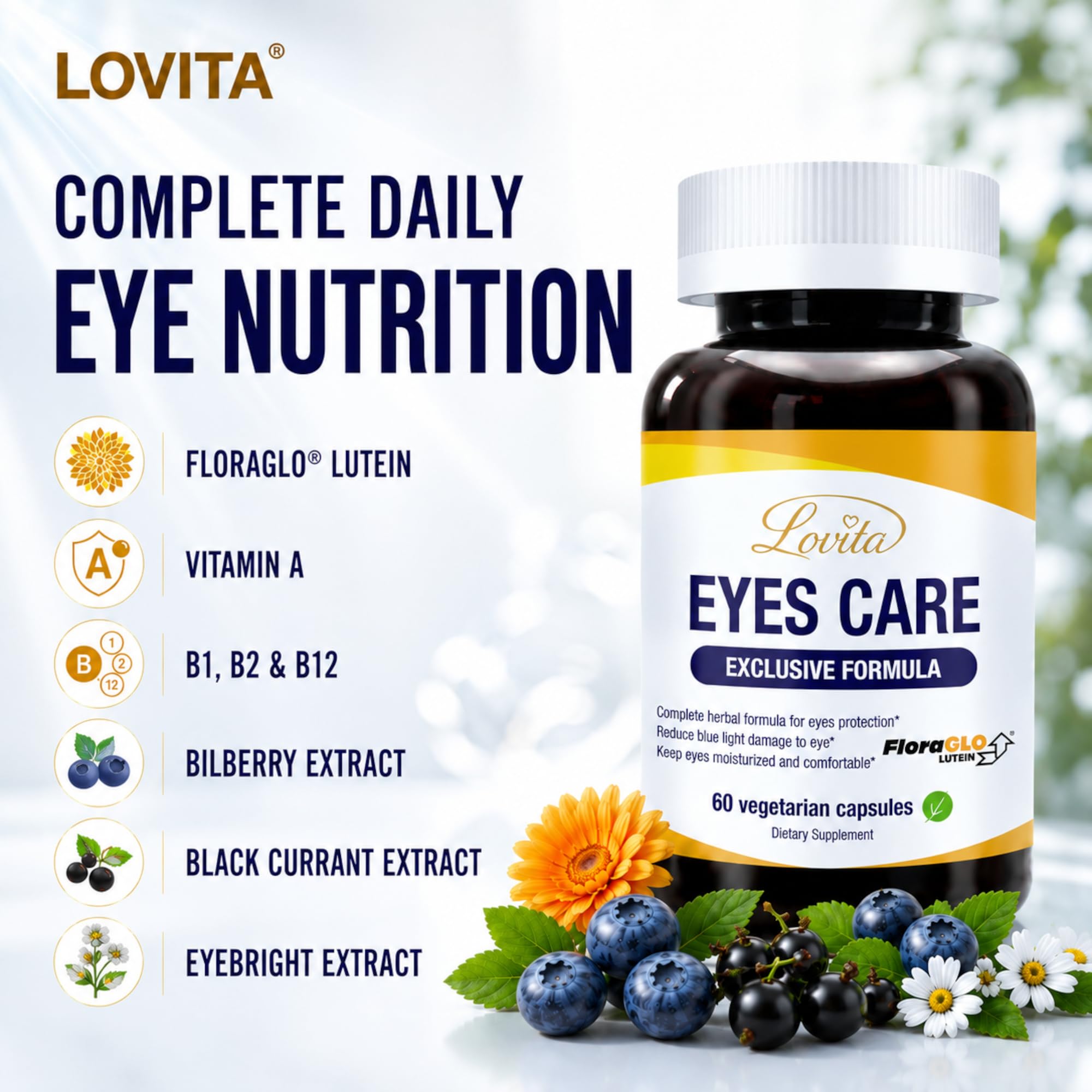 LOVITA Eyes Care, Vitamin A & FloraGLO Lutein Complex, 60 Vegan Capsules