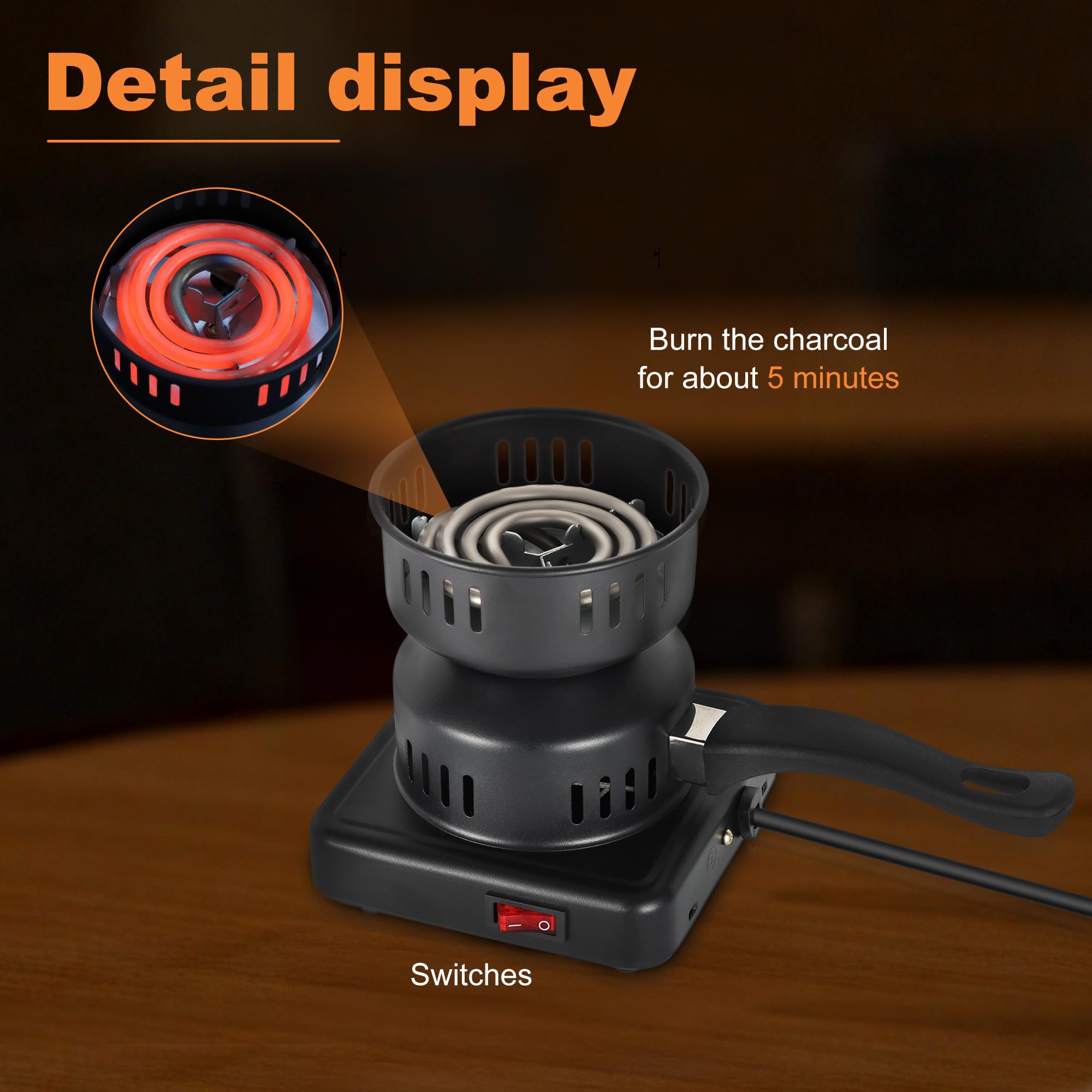 SERdeerCH Electric Charcoal Burner Suitable For Coconut Coal 500W Hot Plate for Hookah (Black) - Image 4