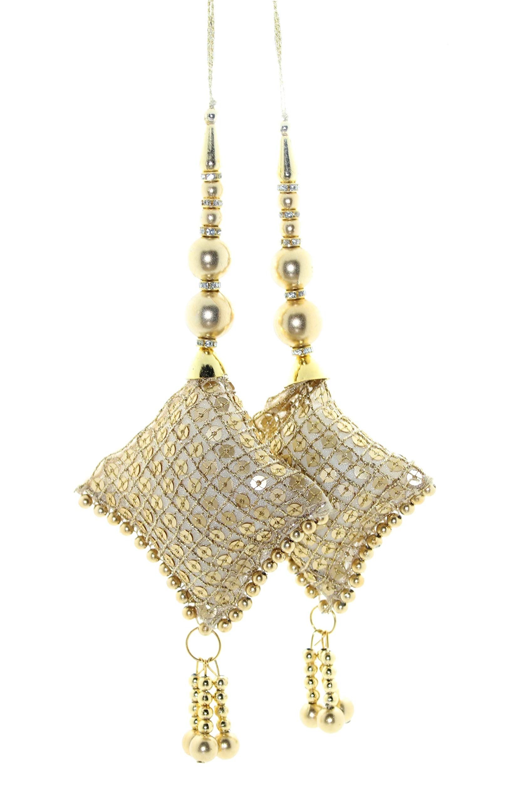 Handmade Golden Pillow Shaped latkan Ethnic Work Hanging Latkan for Saree Blouse Dupatta Lehenga (Golden with fancy pearls) Set of 1 Pairs-image-25