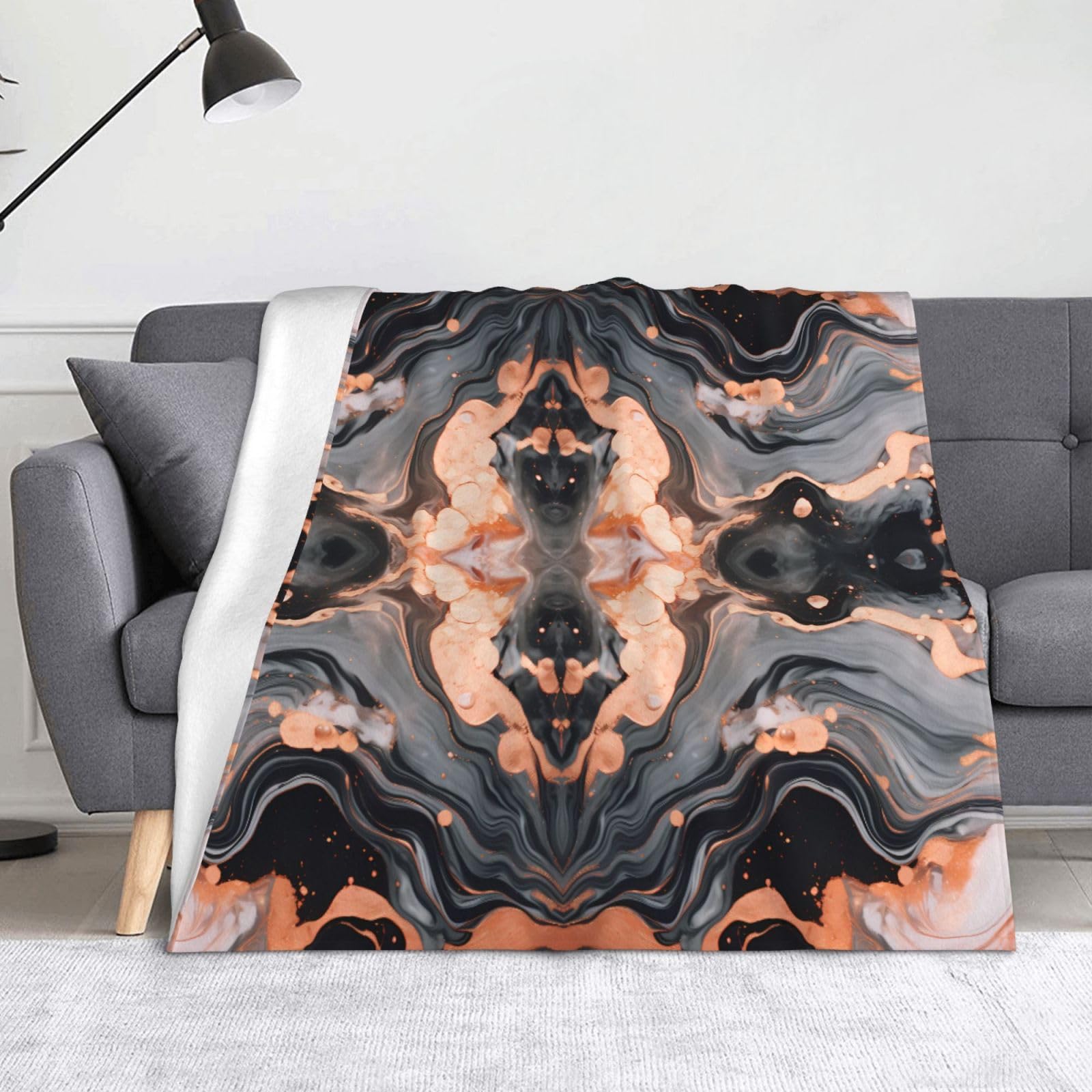 Couverture marbre noir or rose 152x127 cm : cocooning sur votre canapé et lit