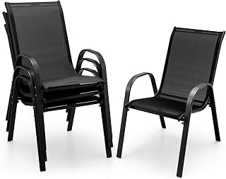 Giantex Patio Chairs Set of 4, Stackable Outdoor Dining Chairs with Breathable & Quick-Dry Fabric & Armrests for All Weather, Lawn, Backyard, Poolside,Porch, Deck, 330 LBS Capacity (Black)