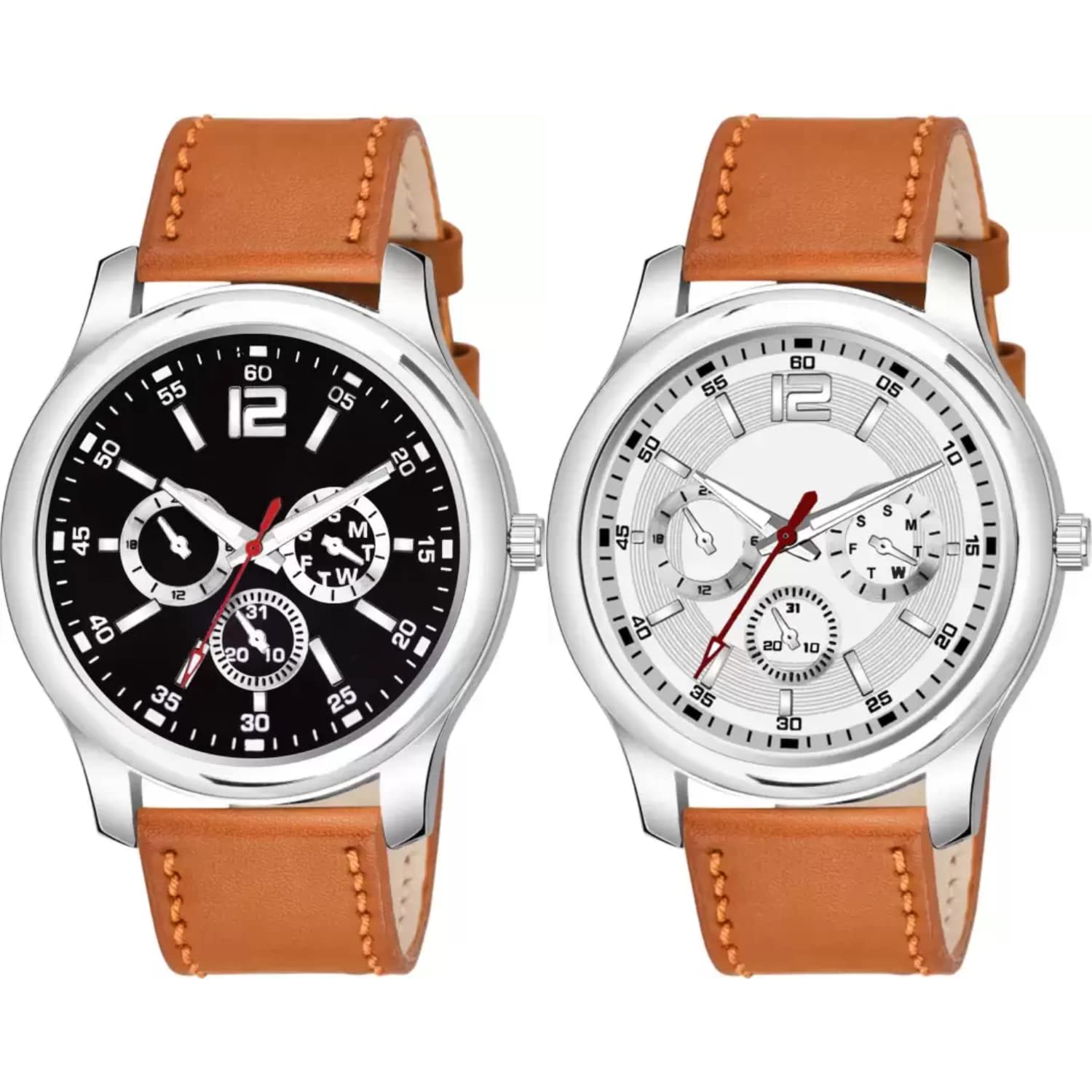 ON TIME OCTUS Analogue Mens Watch MN-141-143 (Black and Silver Dial Brown Colored Strap, Pack of 2) (B0BYJK3CCV) Amazon Price History, Amazon Price Tracker