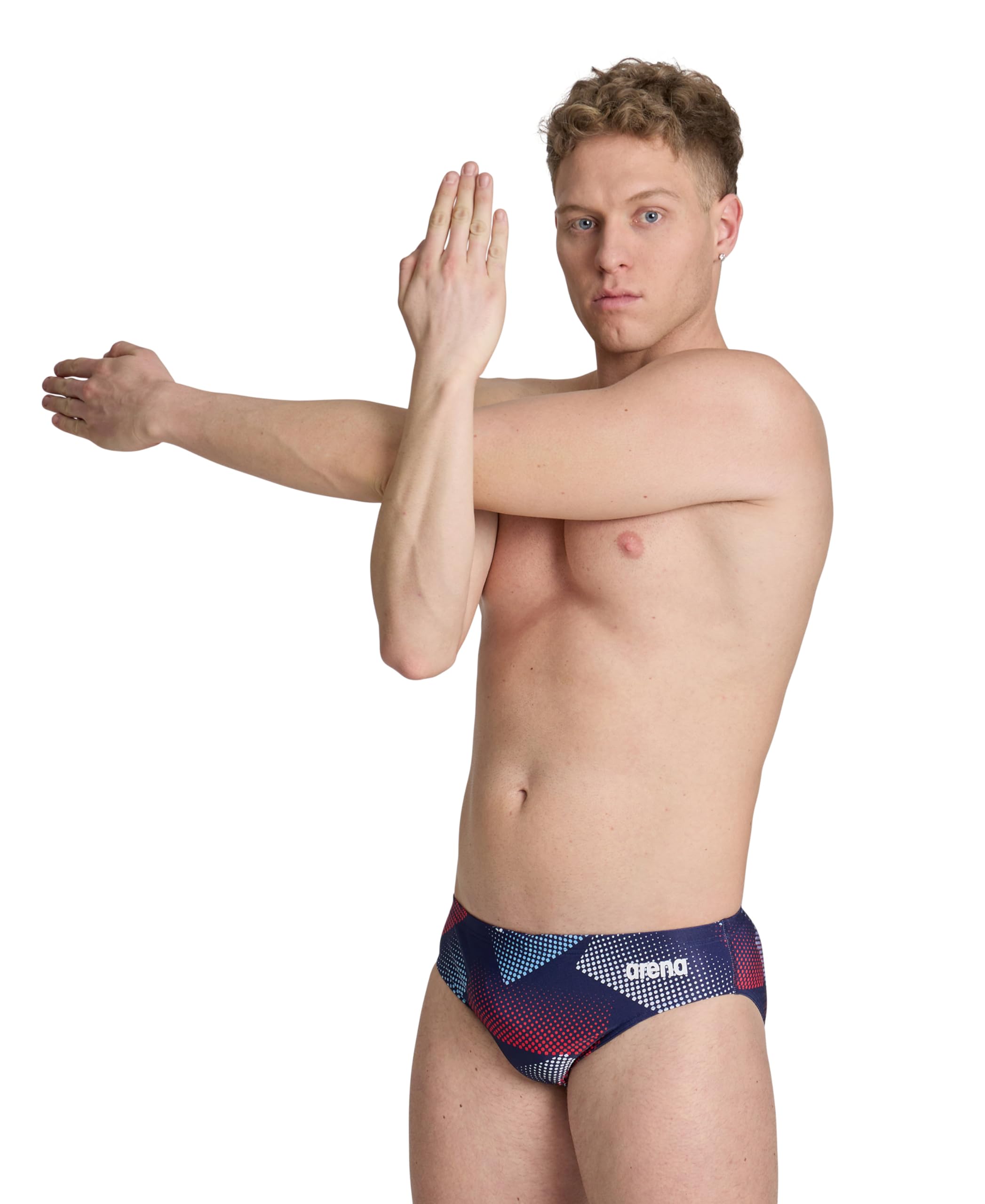Arena Men's Swim Briefs for Pool Race Training, Intensive Swimming, Chlorine Resistant, 2.75 cm, Halftone Print, Team Redwhiteblue, 34