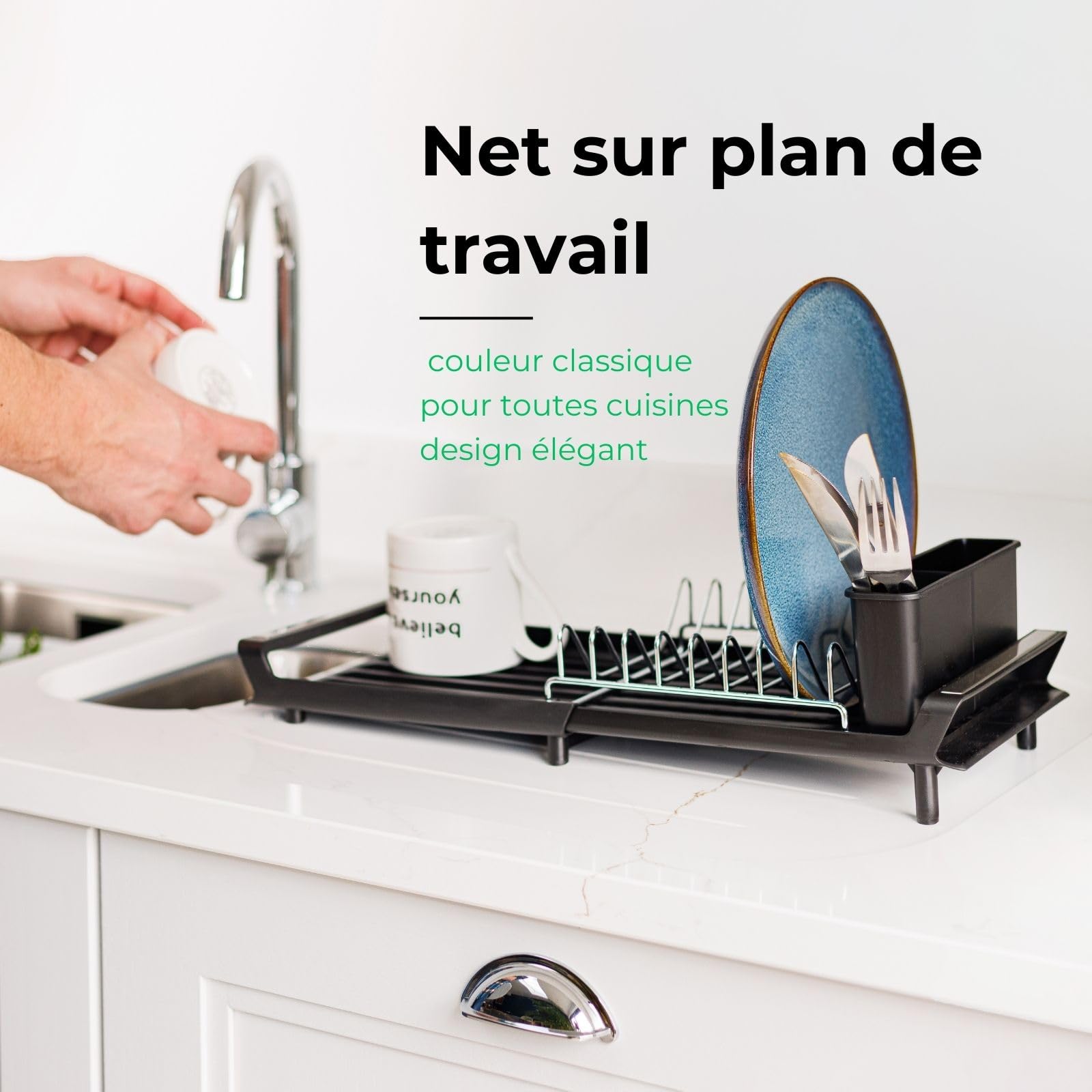 Égouttoir à Vaisselle Extensible Pour évier - Compact, Acier Inox - Idéal Petites Cuisines - 14'' à 19''