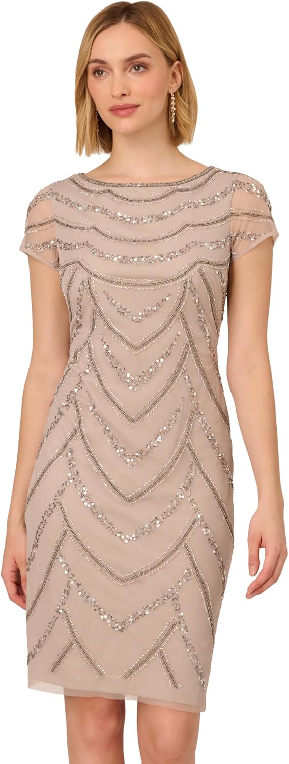 Adrianna Papell Women's Beaded Cocktail Dress, Marble, 12