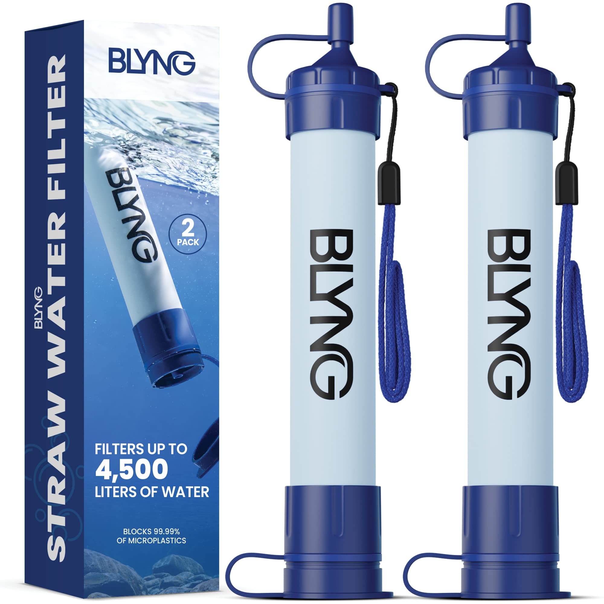 Survival Straw Water Filter 2-Pack - Straw With Filter for Healthy Drinking - Survival Water Filter Blocks 99.99% Microplastics, Water Filter Straw for Hiking & Camping, Survival Straw Water Purifier.