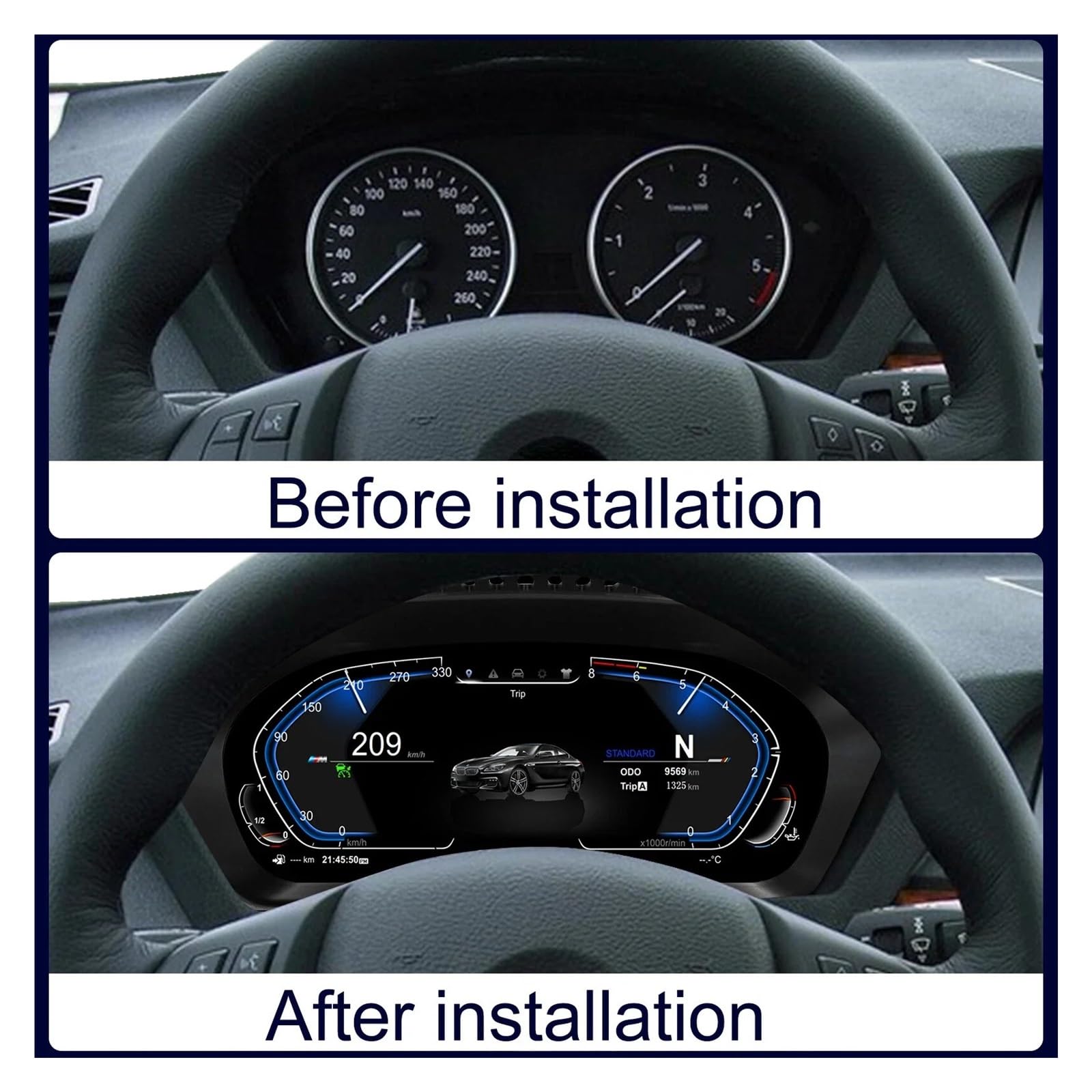 Panel de instrumentos digital compatible con BMW X5 E70 X6 E71 (2006-2013) CIC Velocímetro Pantalla HD de 12,3" 1920 * 720/2S Arranque rápido/Plug&Play