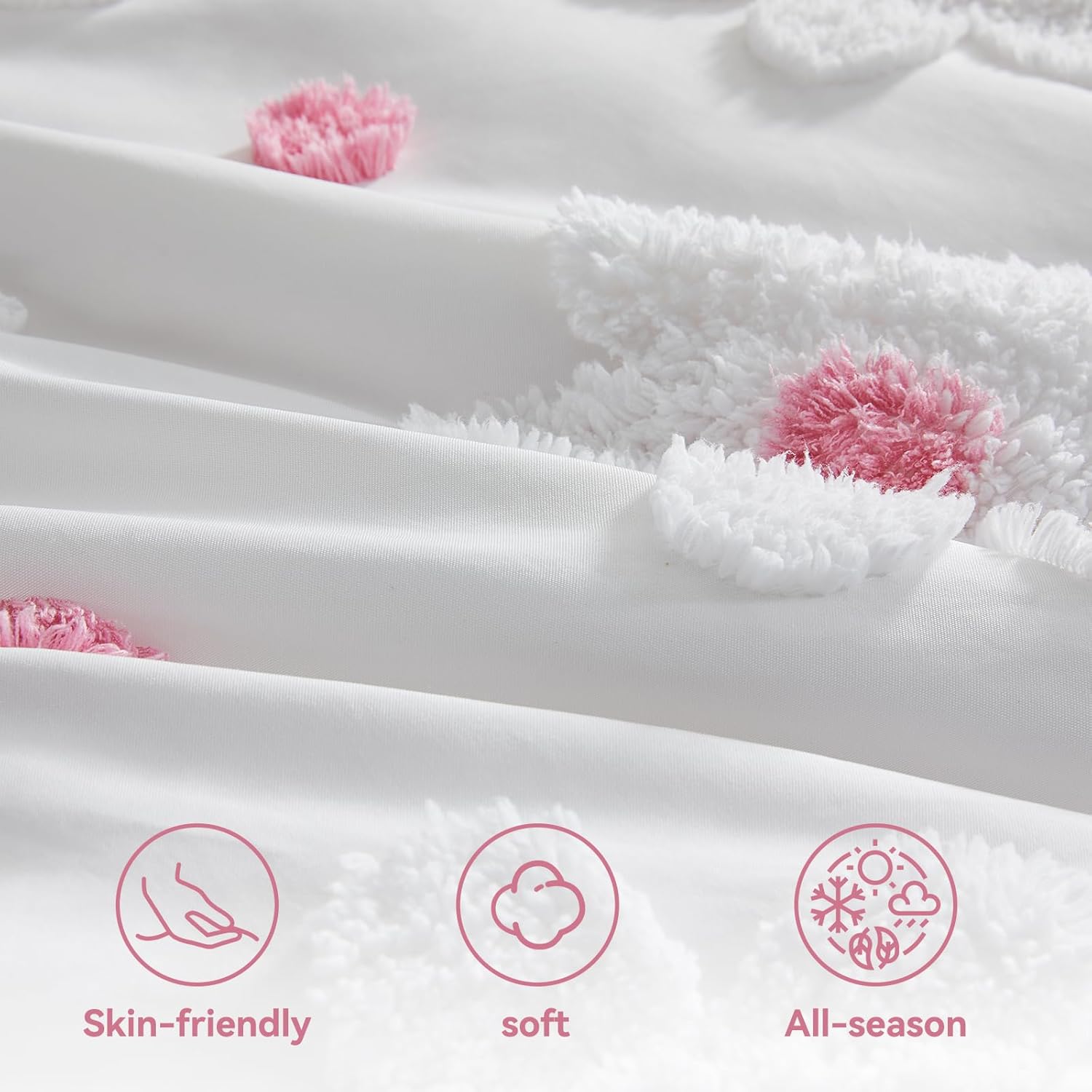 Toddler Bedding Set for Girls 4-Piece Pink Boho Tufted Daisy Flowers Toddler Comforter Sheets Set Bed-in-a-Bag Toddler Bedroom Set with Comforter, Flat Sheet, Fitted Sheet, Pillowcase | Toddler Bedding Set, Tufted Daisy Design, Toddler Comforter, Toddler Bed Sheets, Crib Bedding Set, Boho Toddler Bed Set