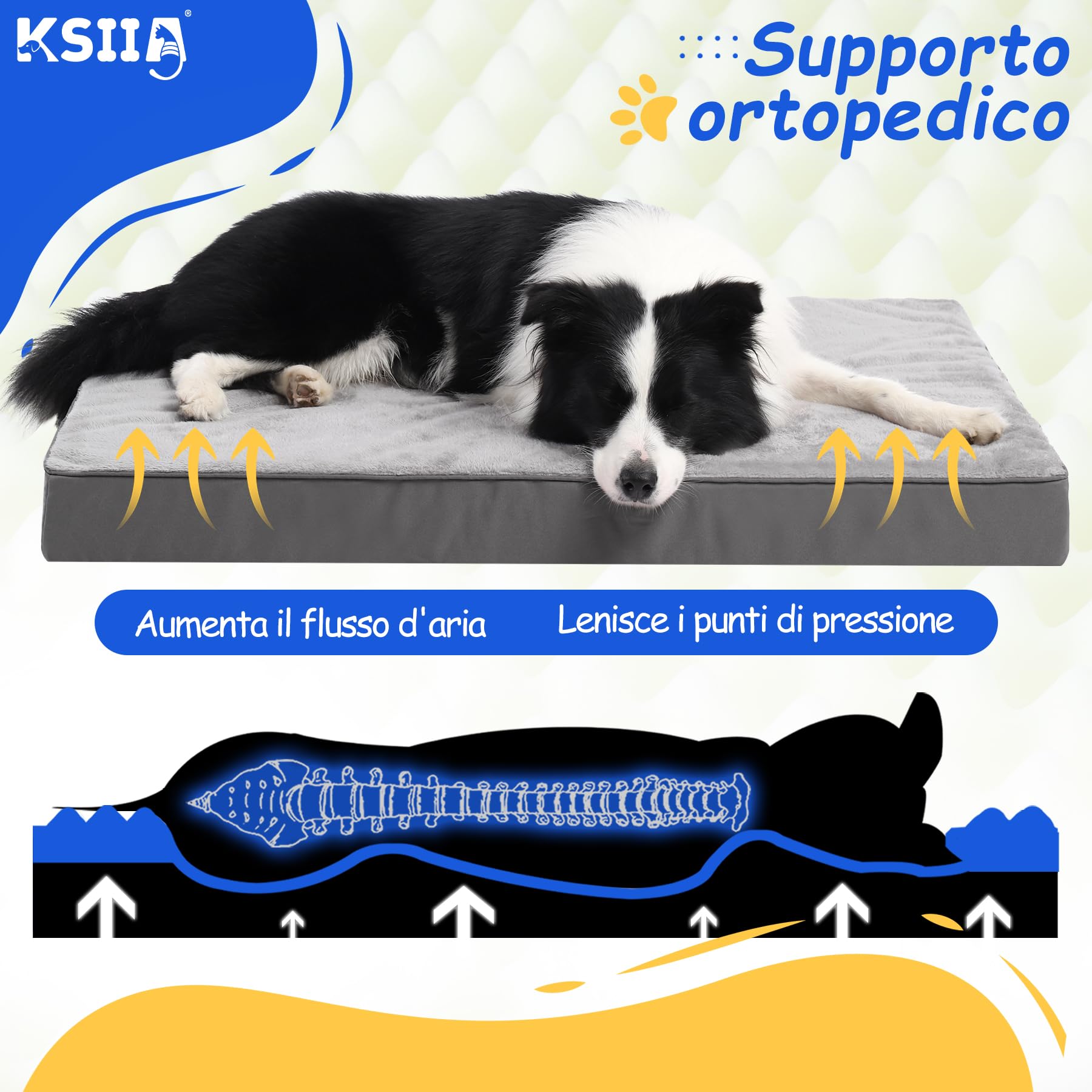 KSIIA Cuscino per Cani Taglia Grande, XXL, Sfoderabile e Lavabile, Ortopedico Foam Lettino per Cani, Base Antiscivolo, Lavabile in Lavatrice, Materassino Cane, Grigio, 120x75x9cm