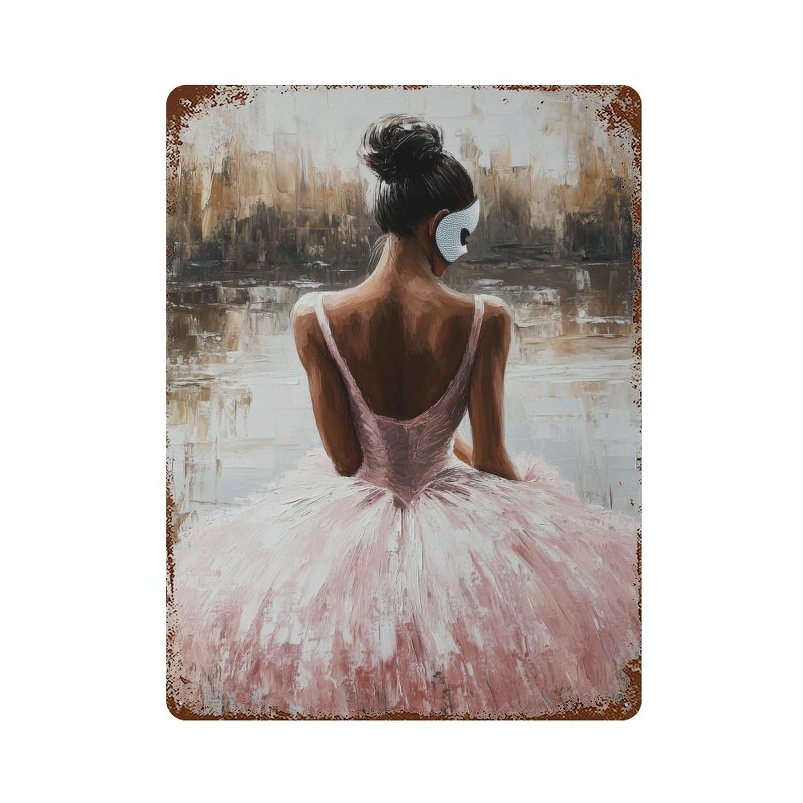 Rust Effect Ballerina in Pink Tutu Painting Rusty Metal Tin Sign 15.7"x11.8", Rustic Home Decor for Living Room, Hallway And Home Decor
