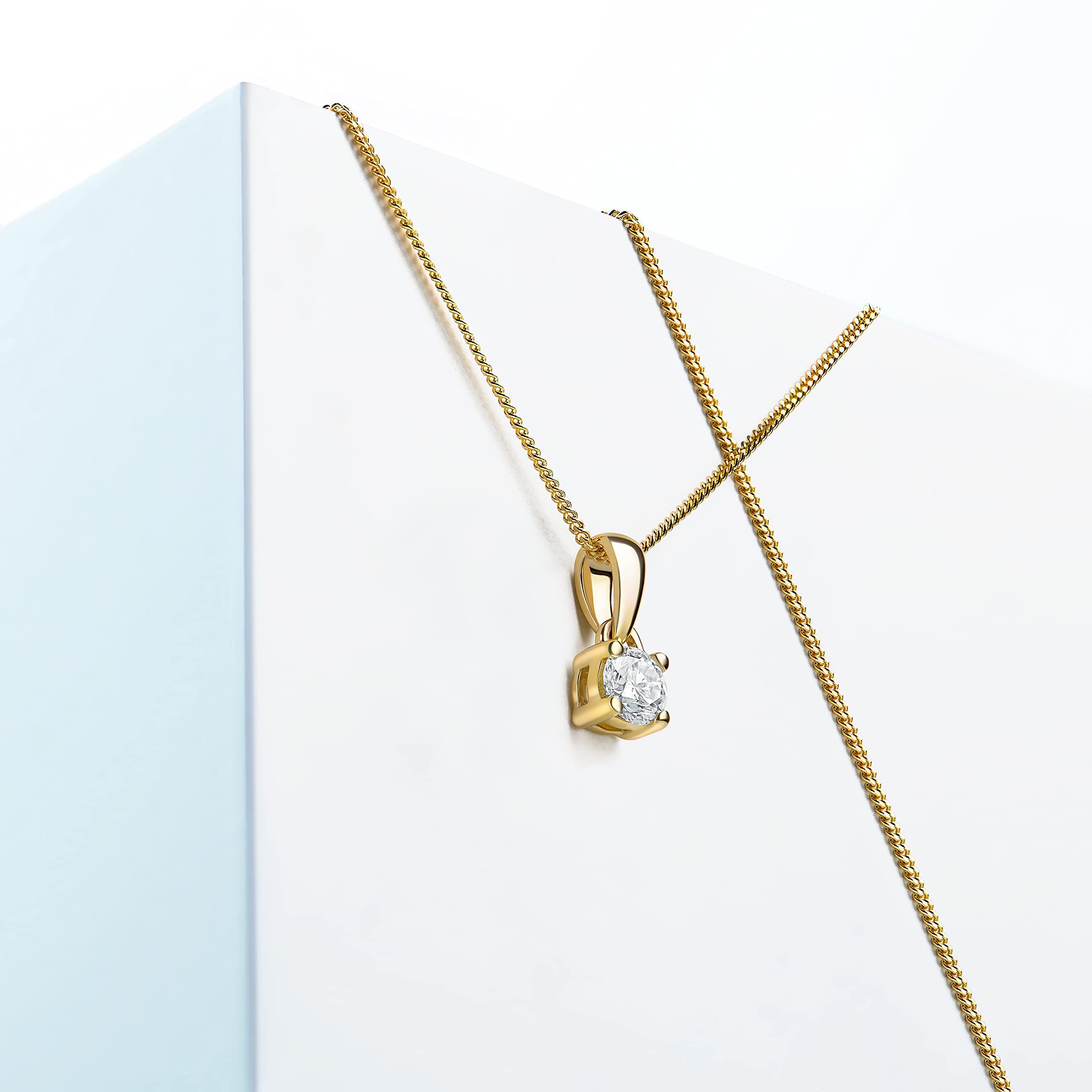 MIORE Halskette Damen, 14 Karat 585 Weißgold/Gelbgold Solitär Diamant Anhänger 0.10/0.15/0.20 ct, Panzerkette 45 cm aus Gold Oder 925 Sterlingsilber, Schmuck Damen, geliefert in Schmuckbox