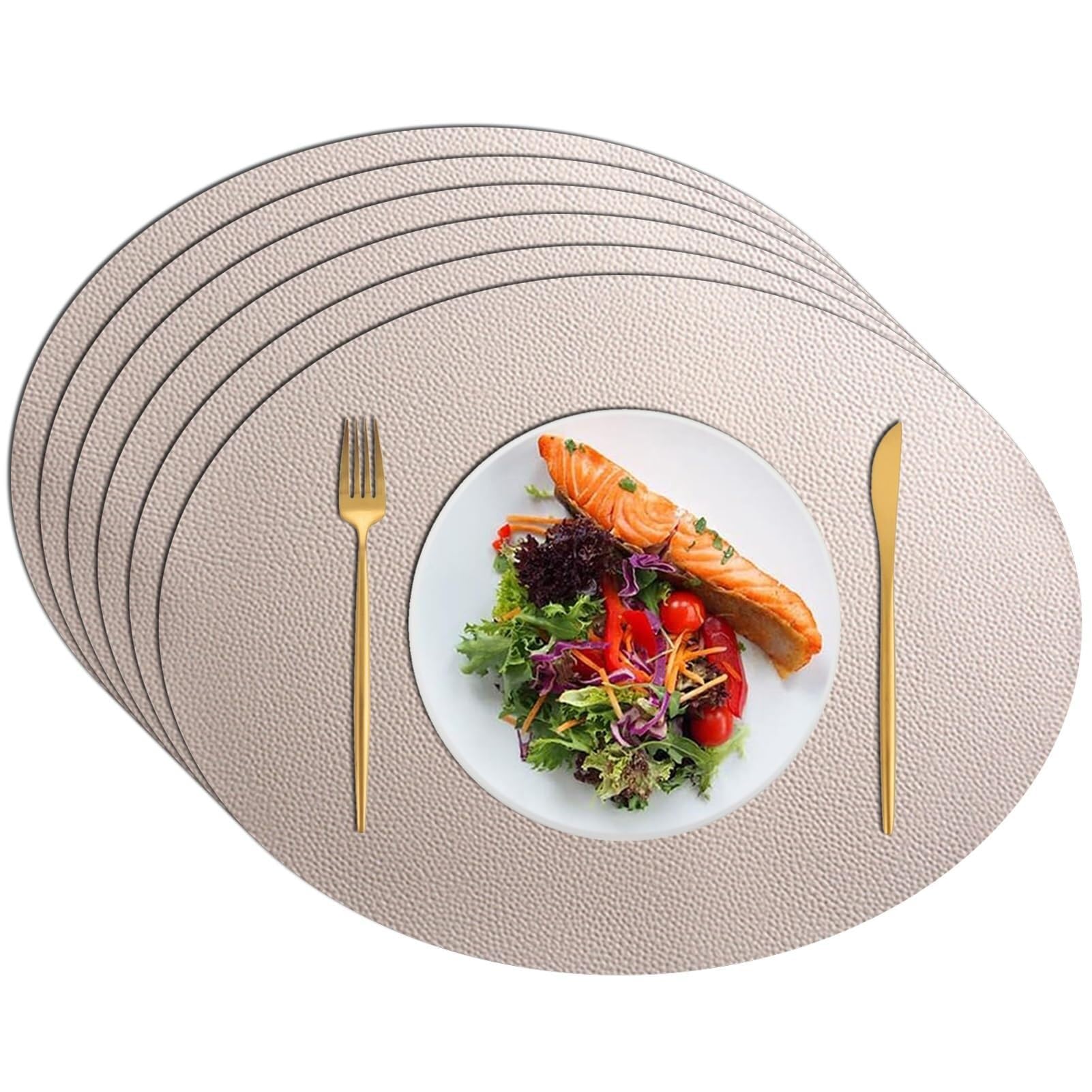 Salvamanteles Salvamanteles, Manteles individuales de piel sintética, multicolor, 43 x 33 cm, antideslizantes, resistentes al calor y al agua, for mesa de comedor, paquete de 4/6/8(Beige,Set of 6)