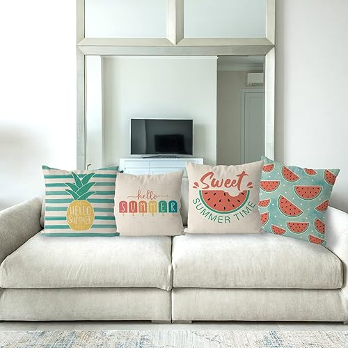 Miniatura 6 de GAGEC Juego de 4 fundas de almohada de verano de 16 x 16 pulgadas, diseño de piña, sandía, paletas, decoración fresca de verano para sofá