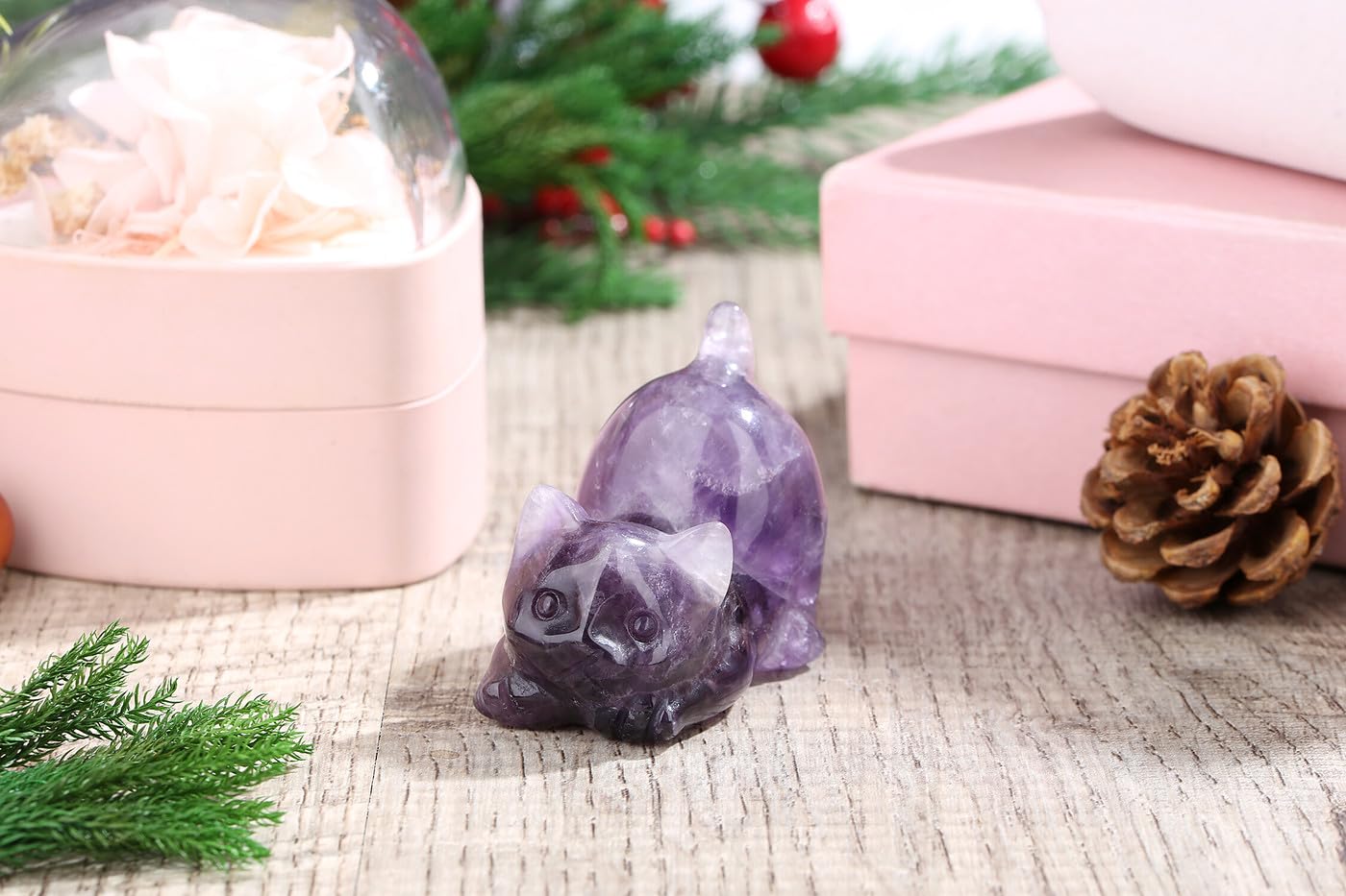 GUJOXILA 2" Amethyst Healing Crystal Cat Gifts for women Cat Lover Purple Cats Themed Gift Ornaments Amethyst Statue Figurine Purple Lucky Cute Small Presents - Image 2