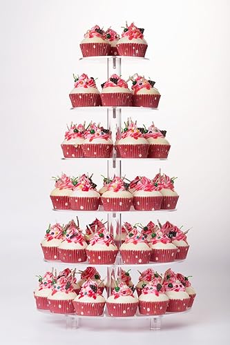 Miniatura 7 de YestBuy Soporte redondo de acrílico para cupcakes de 4 niveles con base, soporte para cupcakes de alta calidad, torre de acrílico para cupcakes