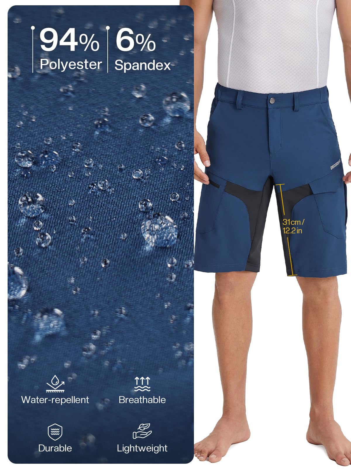 BERGRISAR Pantaloncini da ciclismo da uomo Baggy Mountain Bike Pantaloncini da ciclismo impermeabili Pantaloncini da ciclismo 5 tasche