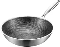 Frigideira Antiaderente Inox Premium Frita Sem Oleo Facil de Limpar Alta Durabilidade Revestimento Triplo Profissional Cabo Ergonomico Compativel com Fogao a Gas Eletrico e Inducao (26 cm)